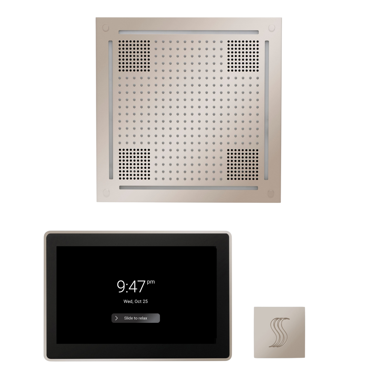 ThermaSol WHSTP15S Wellness Steam Package - HydroVive 18 Rainhead + ThermaTouch2 15" Control + SteamVection Square Steam Head