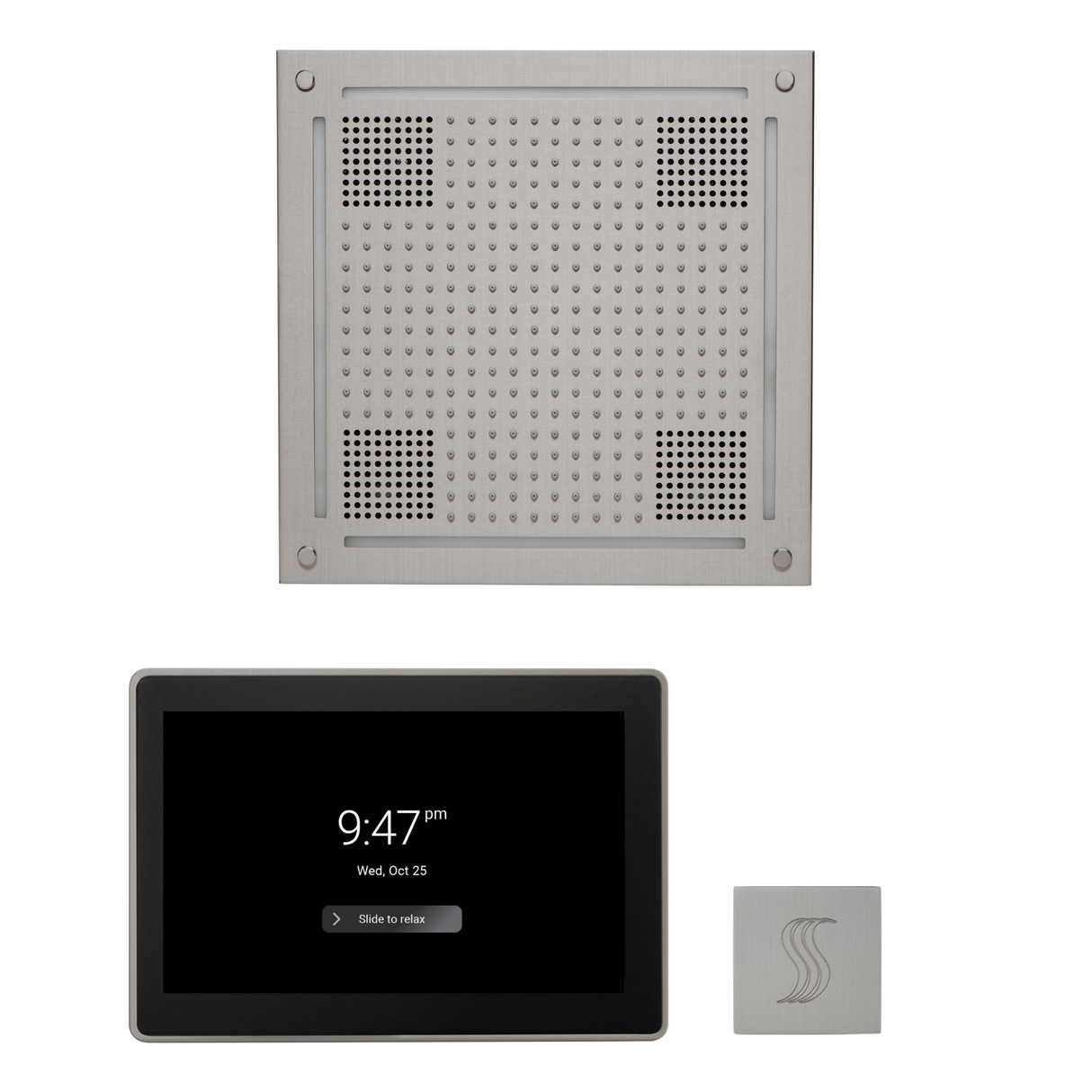 ThermaSol WHSTP15S Wellness Steam Package - HydroVive 18 Rainhead + ThermaTouch2 15" Control + SteamVection Square Steam Head