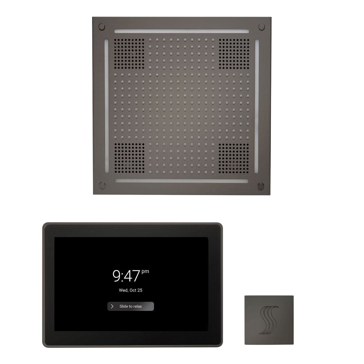 ThermaSol WHSTP15S Wellness Steam Package - HydroVive 18 Rainhead + ThermaTouch2 15" Control + SteamVection Square Steam Head