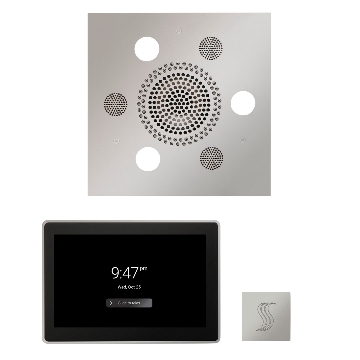 ThermaSol WSTP15S Wellness Steam Package - Serenity Advanced Square Rainhead + ThermaTouch2 15" Control + SteamVection Square Steam Head