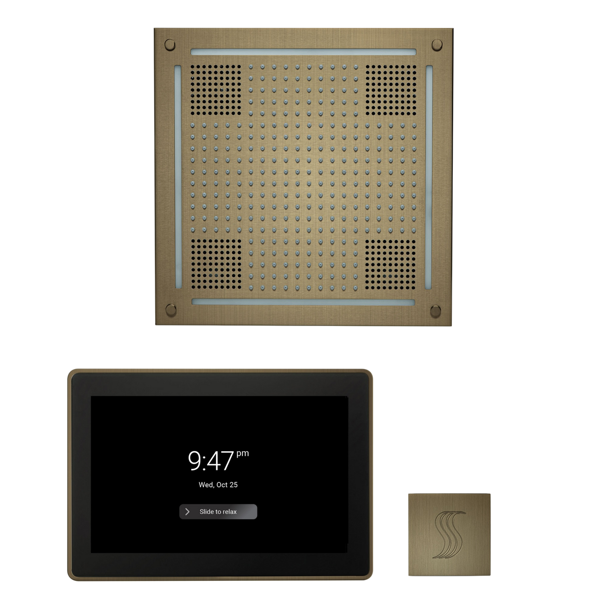 ThermaSol WHSTP15S Wellness Steam Package - HydroVive 18 Rainhead + ThermaTouch2 15" Control + SteamVection Square Steam Head