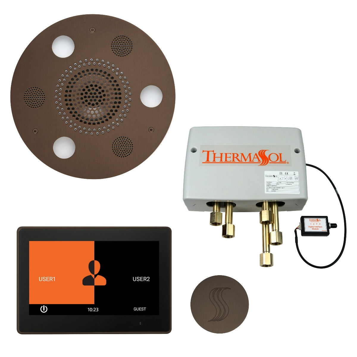ThermaSol TWP10UR Total Wellness Package - Serenity Advanced Round Rainhead + ThermaTouch2 10" Control + Digital Shower Valve + SteamVection Round Steam Head