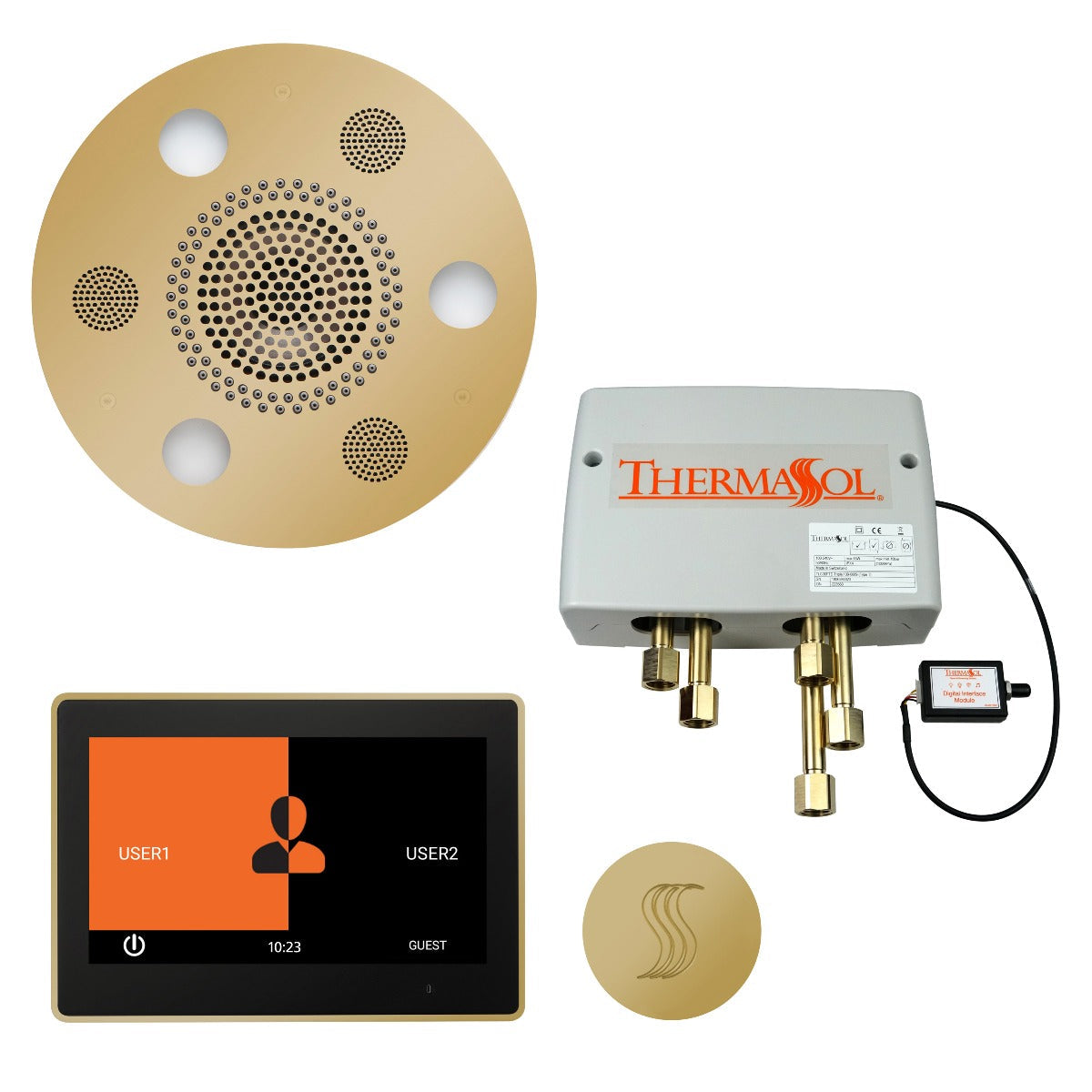 ThermaSol TWP10UR Total Wellness Package - Serenity Advanced Round Rainhead + ThermaTouch2 10" Control + Digital Shower Valve + SteamVection Round Steam Head