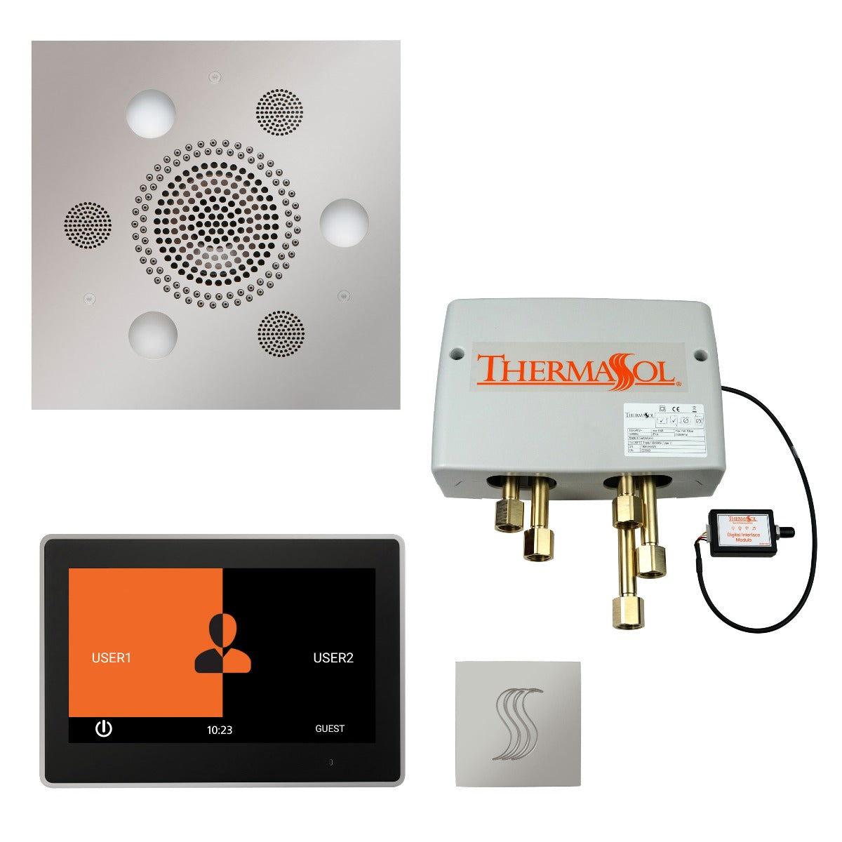 ThermaSol TWP10US Total Wellness Package - Serenity Advanced Square Rainhead + ThermaTouch2 10" Control + Digital Shower Valve + SteamVection Square Steam Head