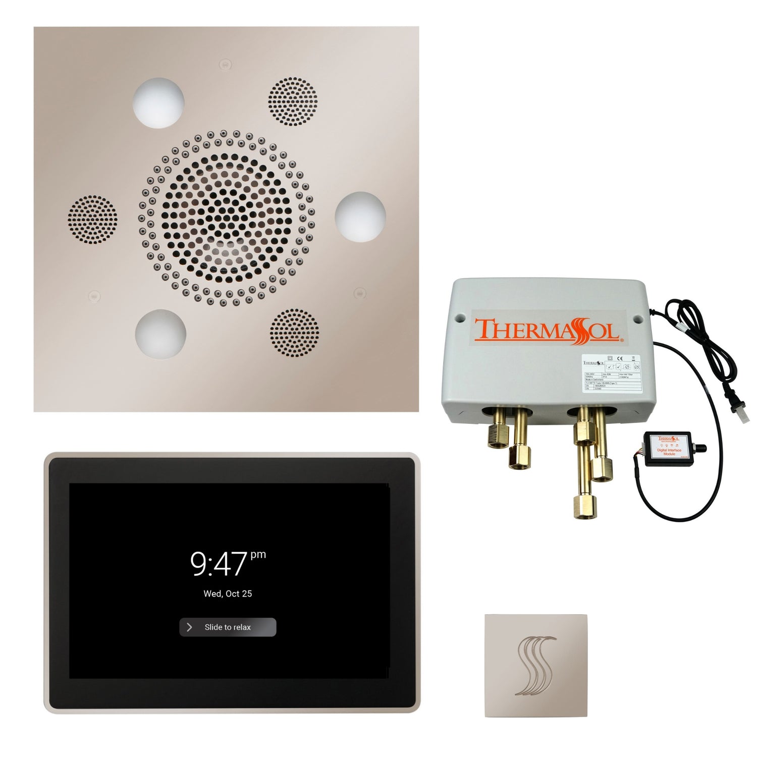 ThermaSol TWP15US Total Wellness Package - Serenity Advanced Square Rainhead + ThermaTouch2 15" Control + Digital Shower Valve + SteamVection Square Steam Head