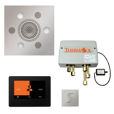 ThermaSol TWP7S Total Wellness Package - Serenity Advanced Square Rainhead + ThermaTouch2 7" Black Trim Control + Digital Shower Valve + SteamVection Square Steam Head