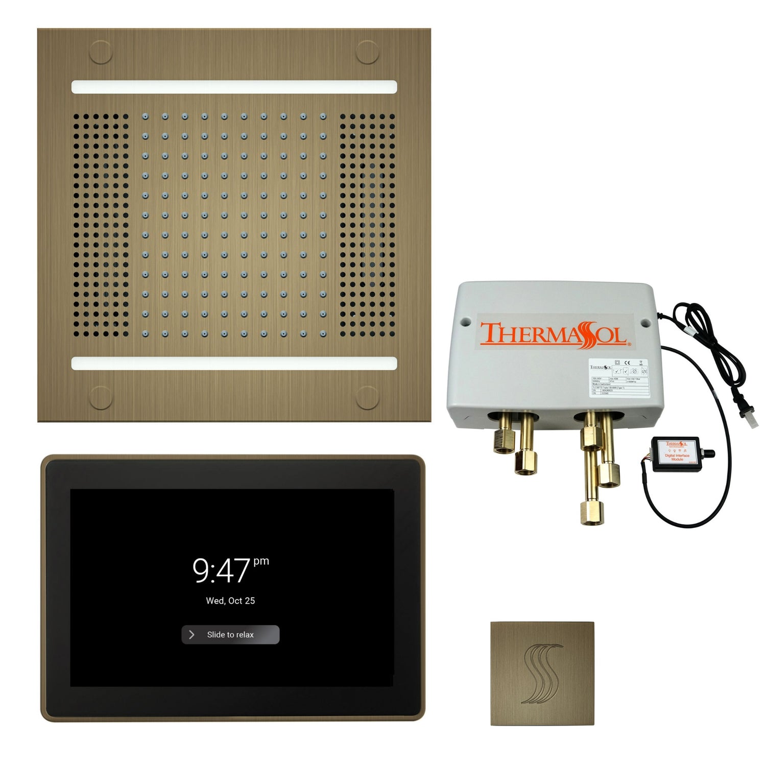 ThermaSol TWPH1415US Total Wellness Package - HydroVive 14 Rainhead + ThermaTouch2 15" Control + Digital Shower Valve + SteamVection Square Steam Head