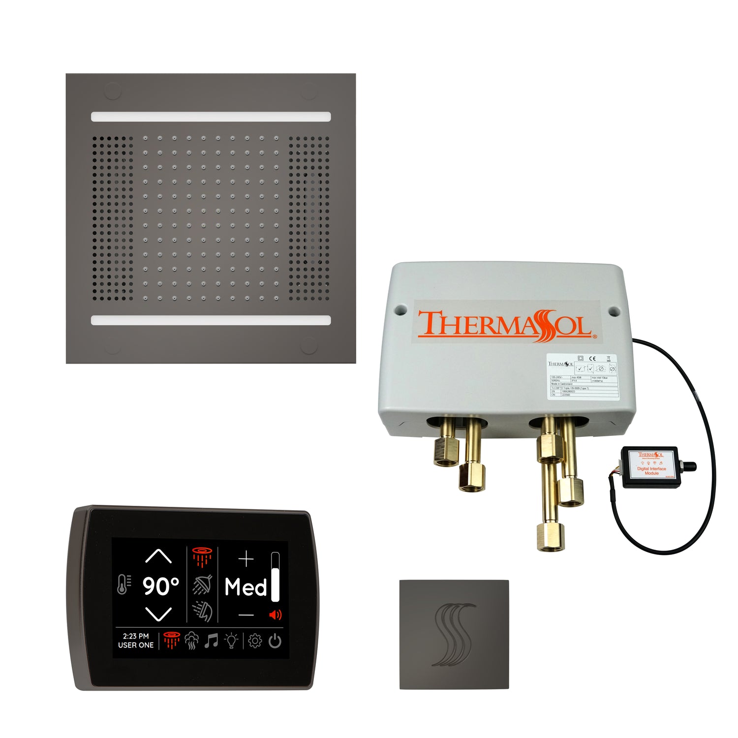 ThermaSol TWPH14SR Total Wellness Package - HydroVive 14 Rainhead + SignaTouch Wall Mount Control + Digital Shower Valve + SteamVection Square Steam Head