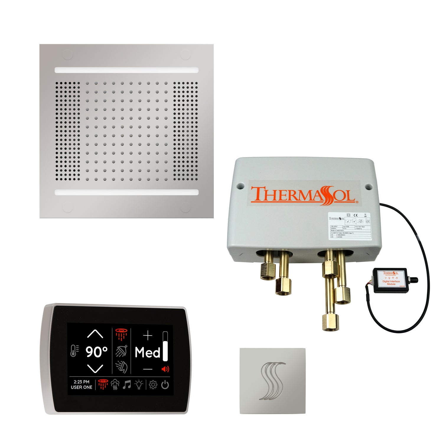 ThermaSol TWPH14SR Total Wellness Package - HydroVive 14 Rainhead + SignaTouch Wall Mount Control + Digital Shower Valve + SteamVection Square Steam Head
