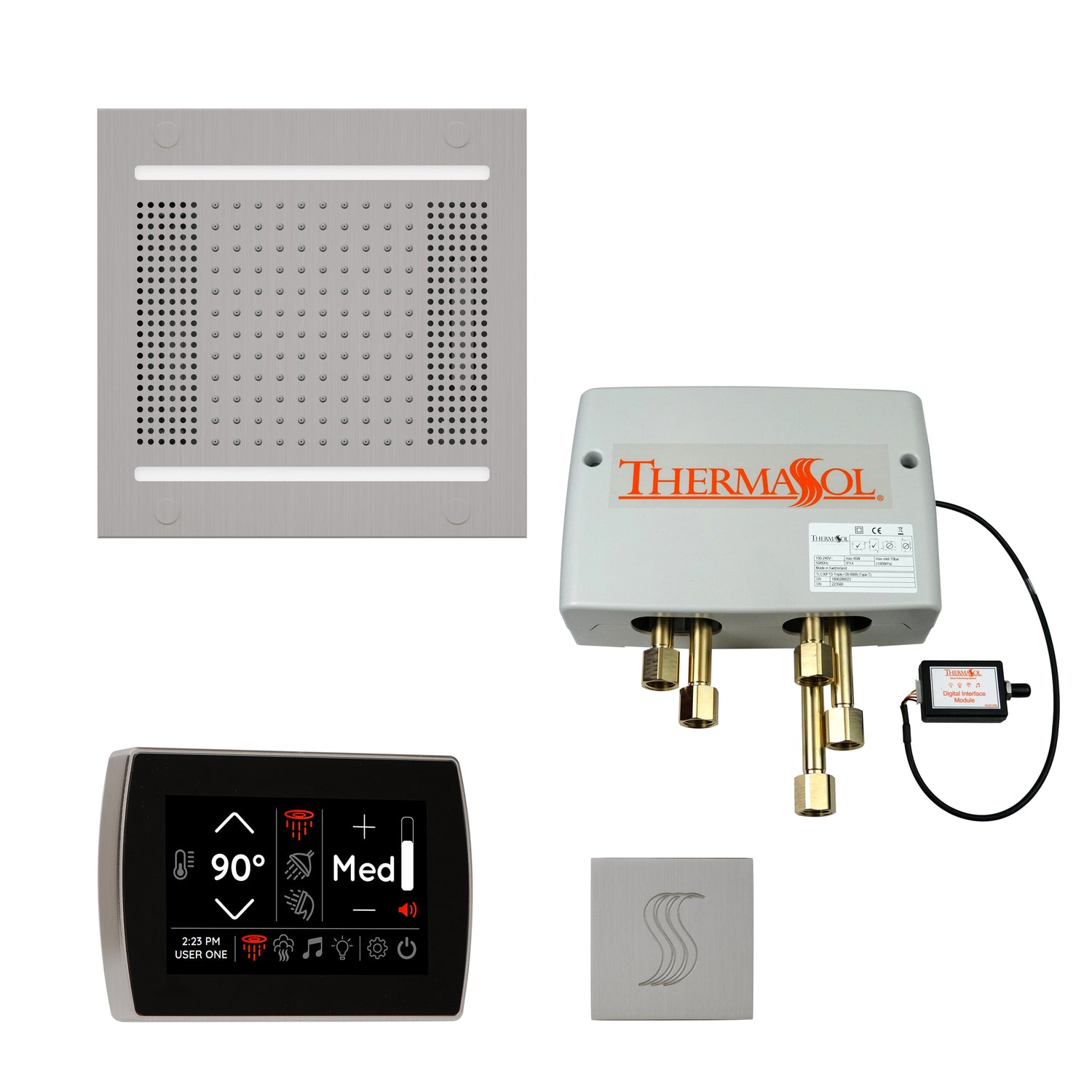 ThermaSol TWPH14SR Total Wellness Package - HydroVive 14 Rainhead + SignaTouch Wall Mount Control + Digital Shower Valve + SteamVection Square Steam Head