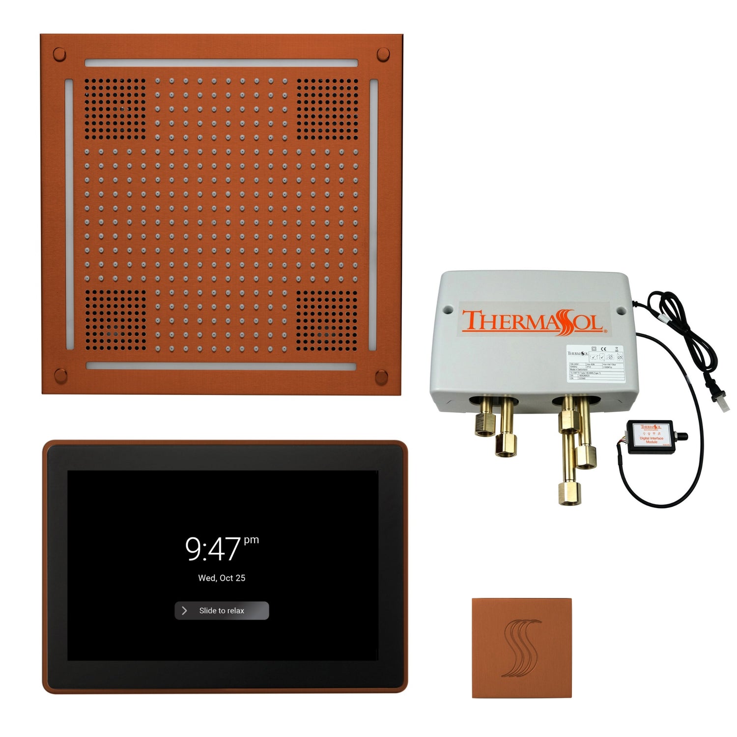 ThermaSol TWPH15US Total Wellness Package - HydroVive 18 Rainhead + ThermaTouch2 15" Control + Digital Shower Valve + SteamVection Square Steam Head