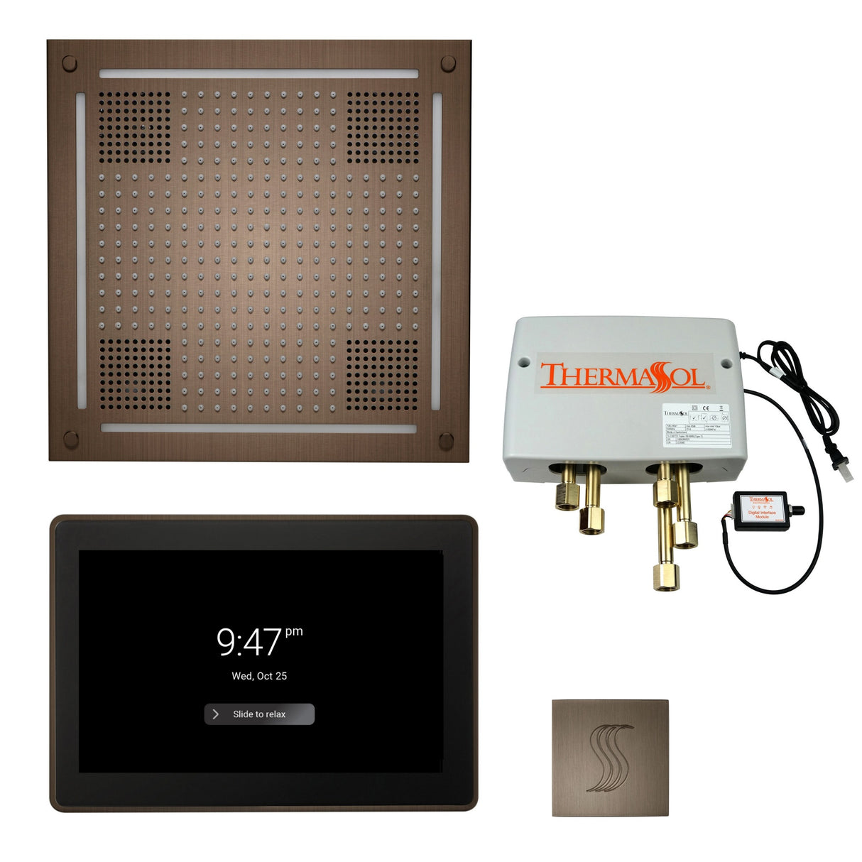 ThermaSol TWPH15US Total Wellness Package - HydroVive 18 Rainhead + ThermaTouch2 15" Control + Digital Shower Valve + SteamVection Square Steam Head