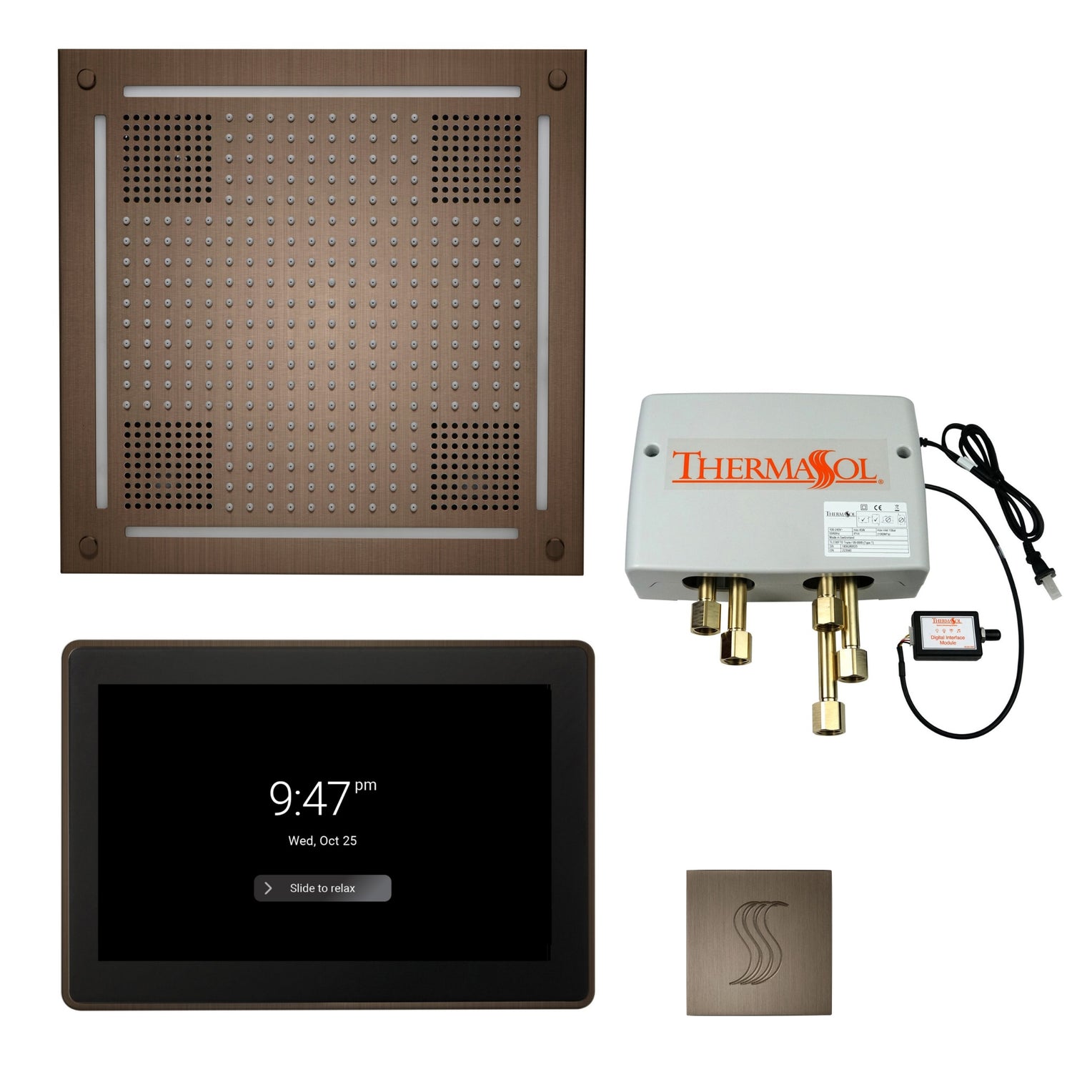 ThermaSol TWPH15US Total Wellness Package - HydroVive 18 Rainhead + ThermaTouch2 15" Control + Digital Shower Valve + SteamVection Square Steam Head