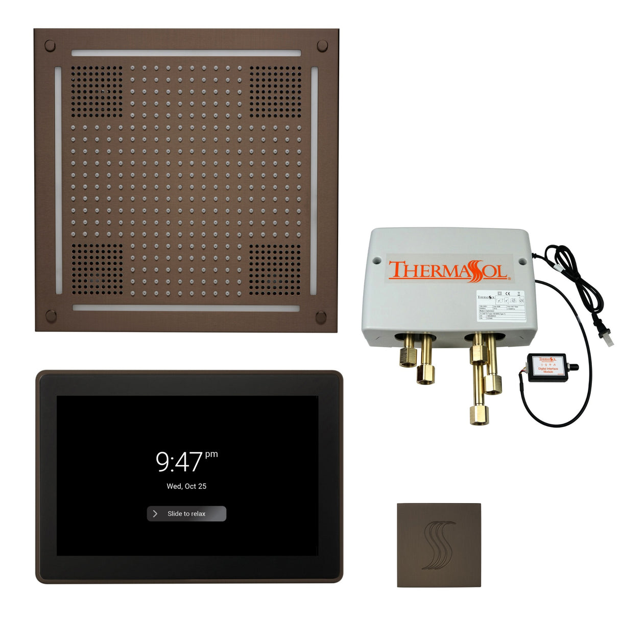 ThermaSol TWPH15US Total Wellness Package - HydroVive 18 Rainhead + ThermaTouch2 15" Control + Digital Shower Valve + SteamVection Square Steam Head