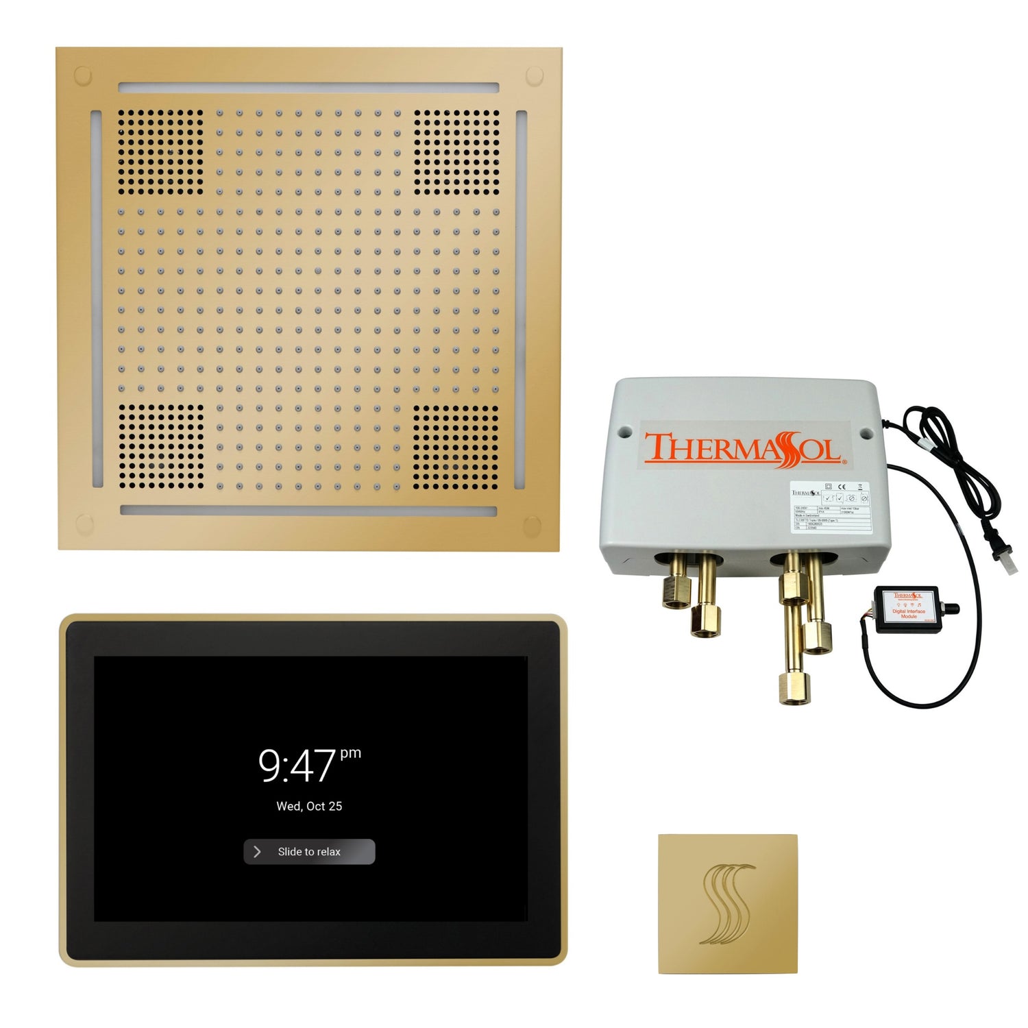 ThermaSol TWPH15US Total Wellness Package - HydroVive 18 Rainhead + ThermaTouch2 15" Control + Digital Shower Valve + SteamVection Square Steam Head