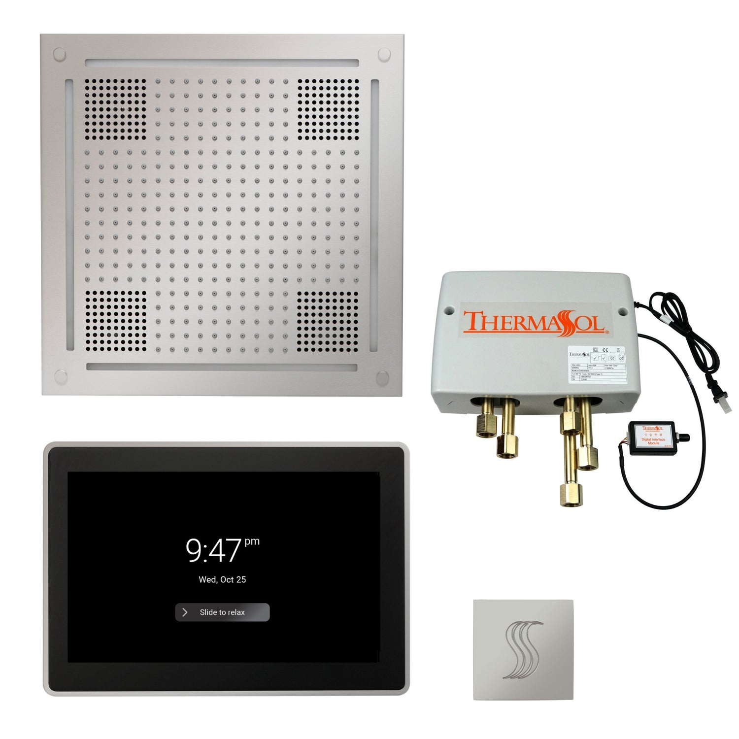 ThermaSol TWPH15US Total Wellness Package - HydroVive 18 Rainhead + ThermaTouch2 15" Control + Digital Shower Valve + SteamVection Square Steam Head