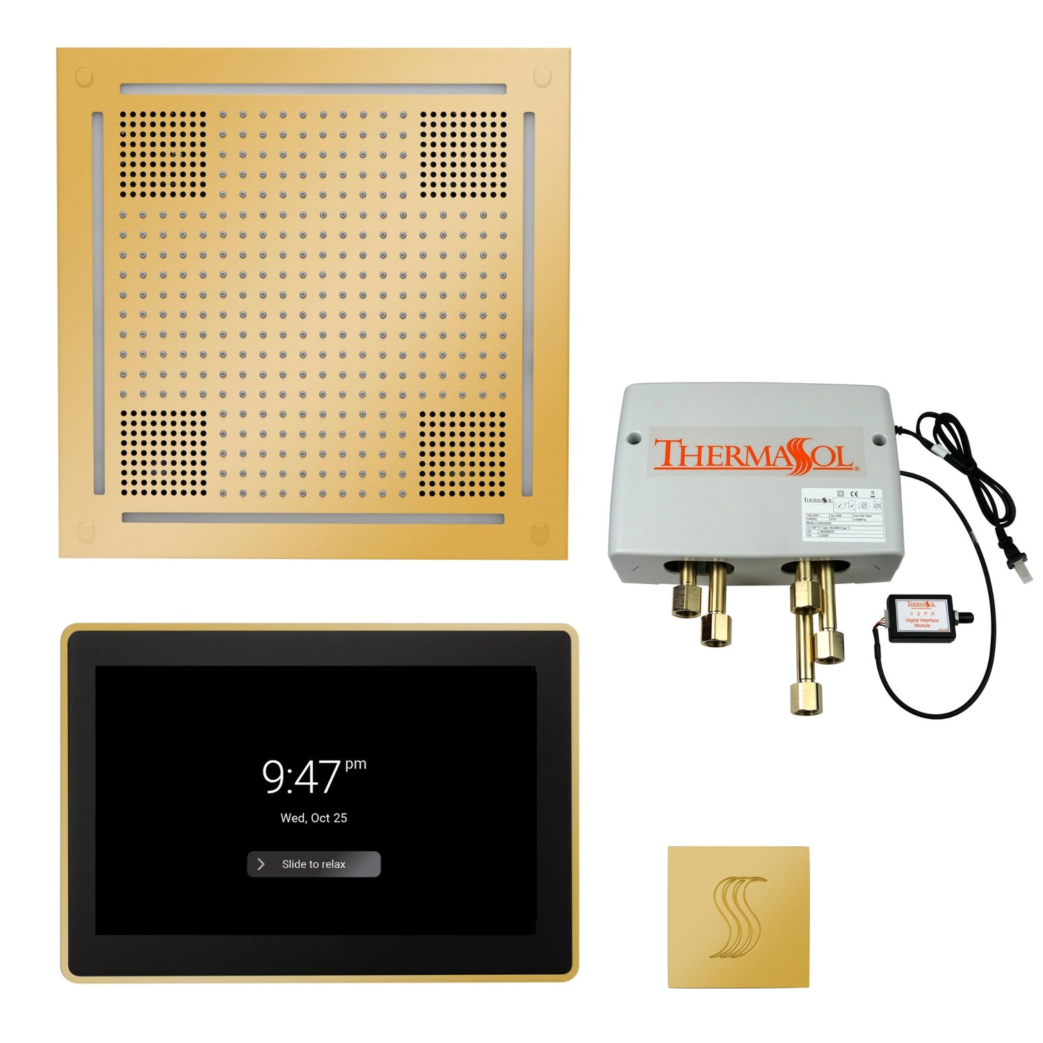 ThermaSol TWPH15US Total Wellness Package - HydroVive 18 Rainhead + ThermaTouch2 15" Control + Digital Shower Valve + SteamVection Square Steam Head