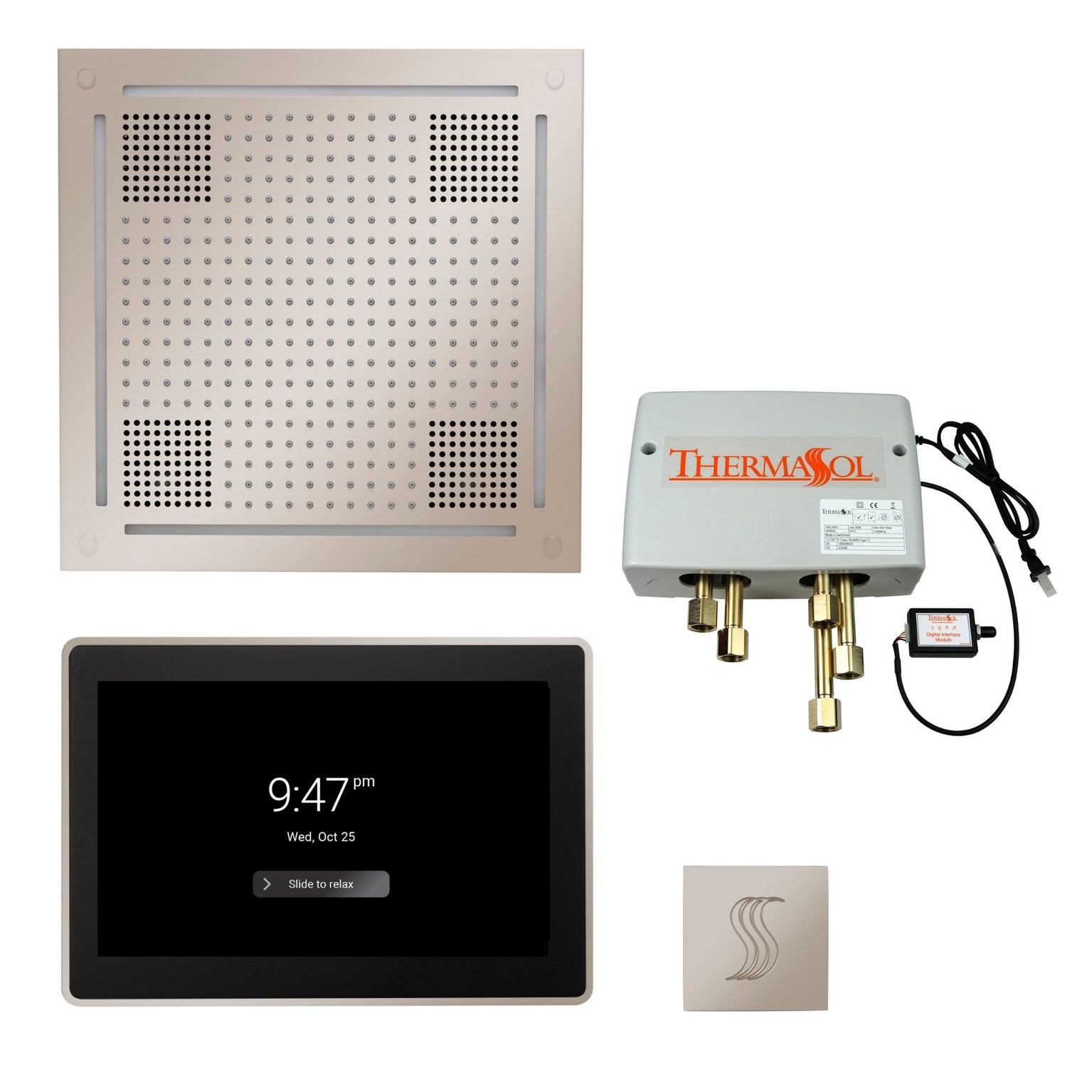 ThermaSol TWPH15US Total Wellness Package - HydroVive 18 Rainhead + ThermaTouch2 15" Control + Digital Shower Valve + SteamVection Square Steam Head