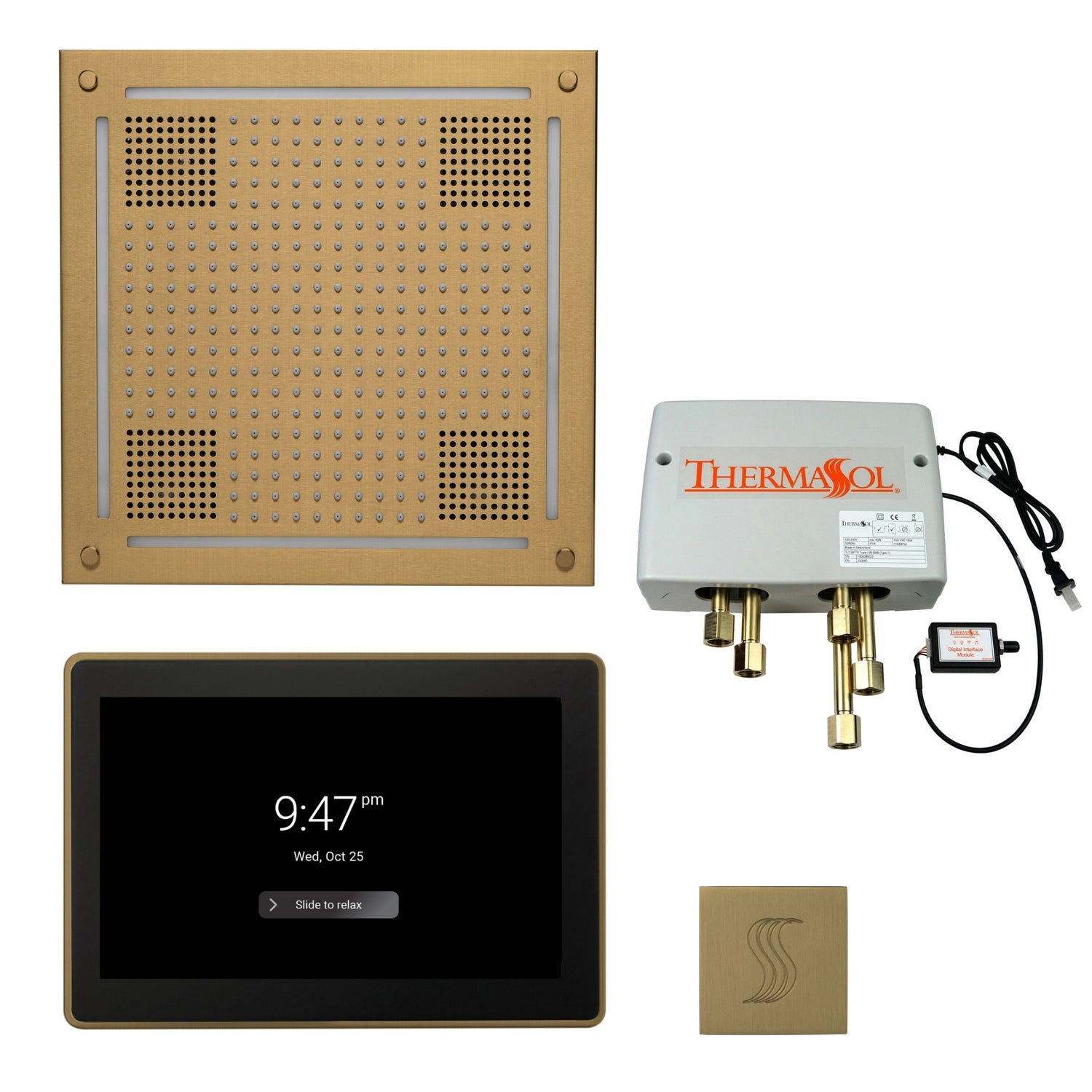 ThermaSol TWPH15US Total Wellness Package - HydroVive 18 Rainhead + ThermaTouch2 15" Control + Digital Shower Valve + SteamVection Square Steam Head