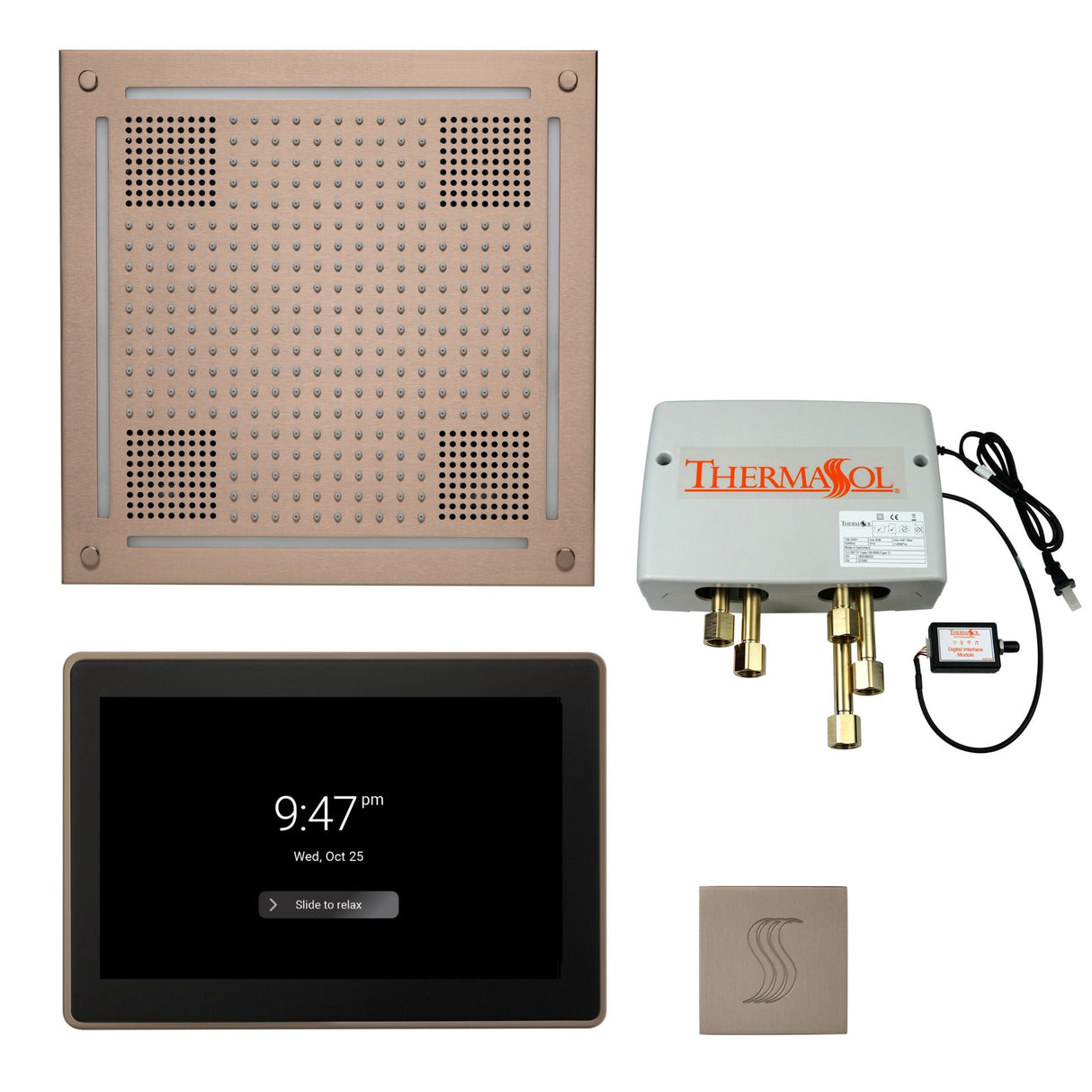 ThermaSol TWPH15US Total Wellness Package - HydroVive 18 Rainhead + ThermaTouch2 15" Control + Digital Shower Valve + SteamVection Square Steam Head