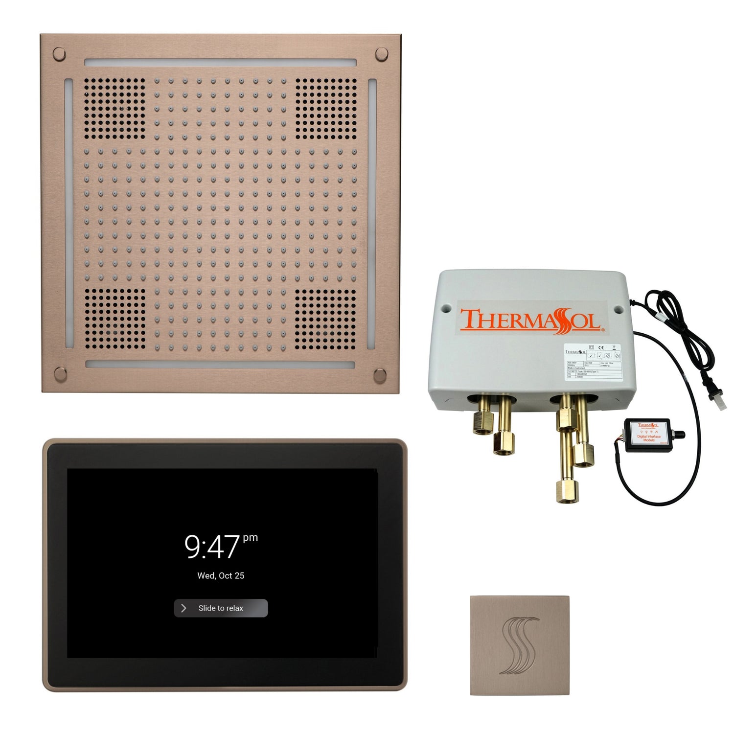 ThermaSol TWPH15US Total Wellness Package - HydroVive 18 Rainhead + ThermaTouch2 15" Control + Digital Shower Valve + SteamVection Square Steam Head