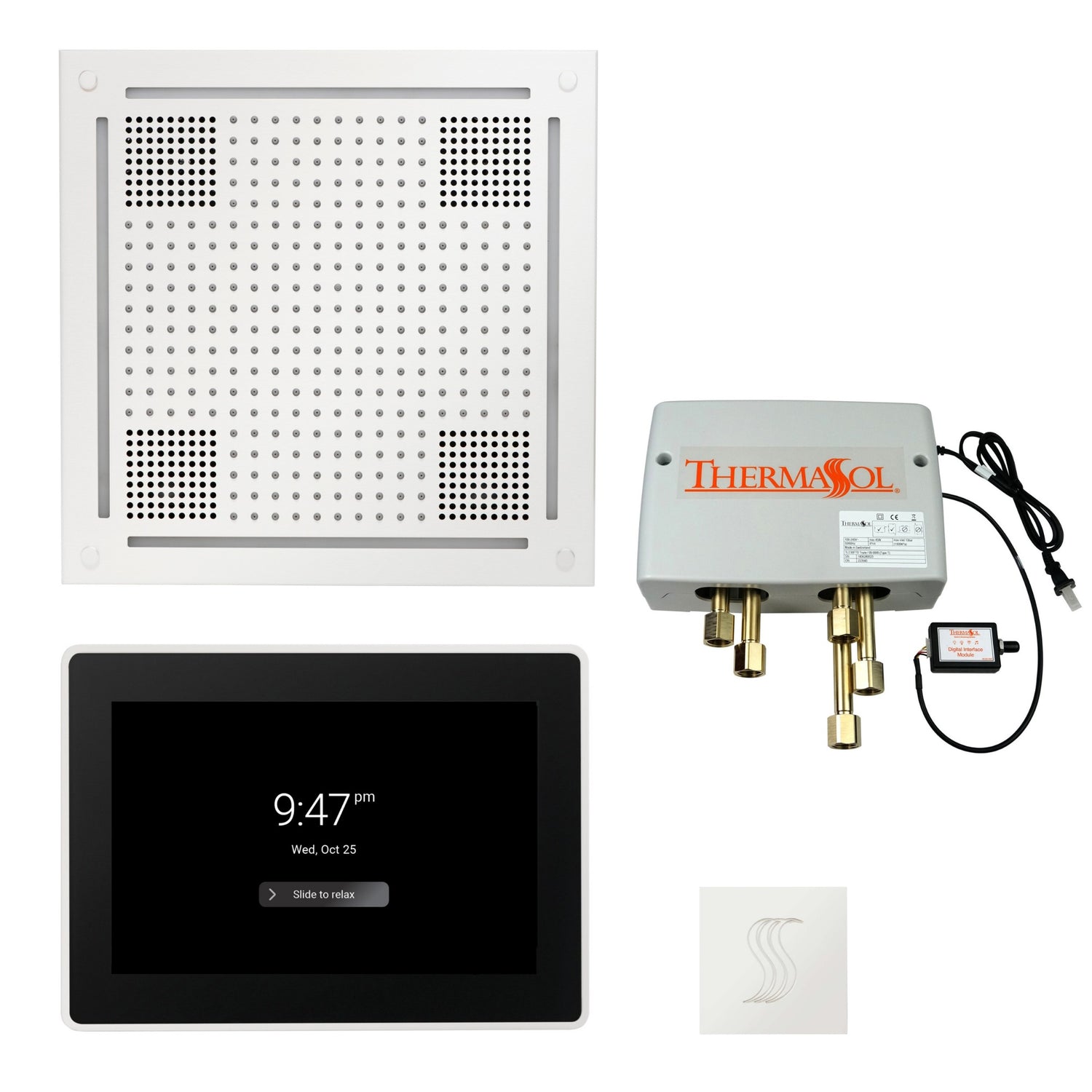 ThermaSol TWPH15US Total Wellness Package - HydroVive 18 Rainhead + ThermaTouch2 15" Control + Digital Shower Valve + SteamVection Square Steam Head