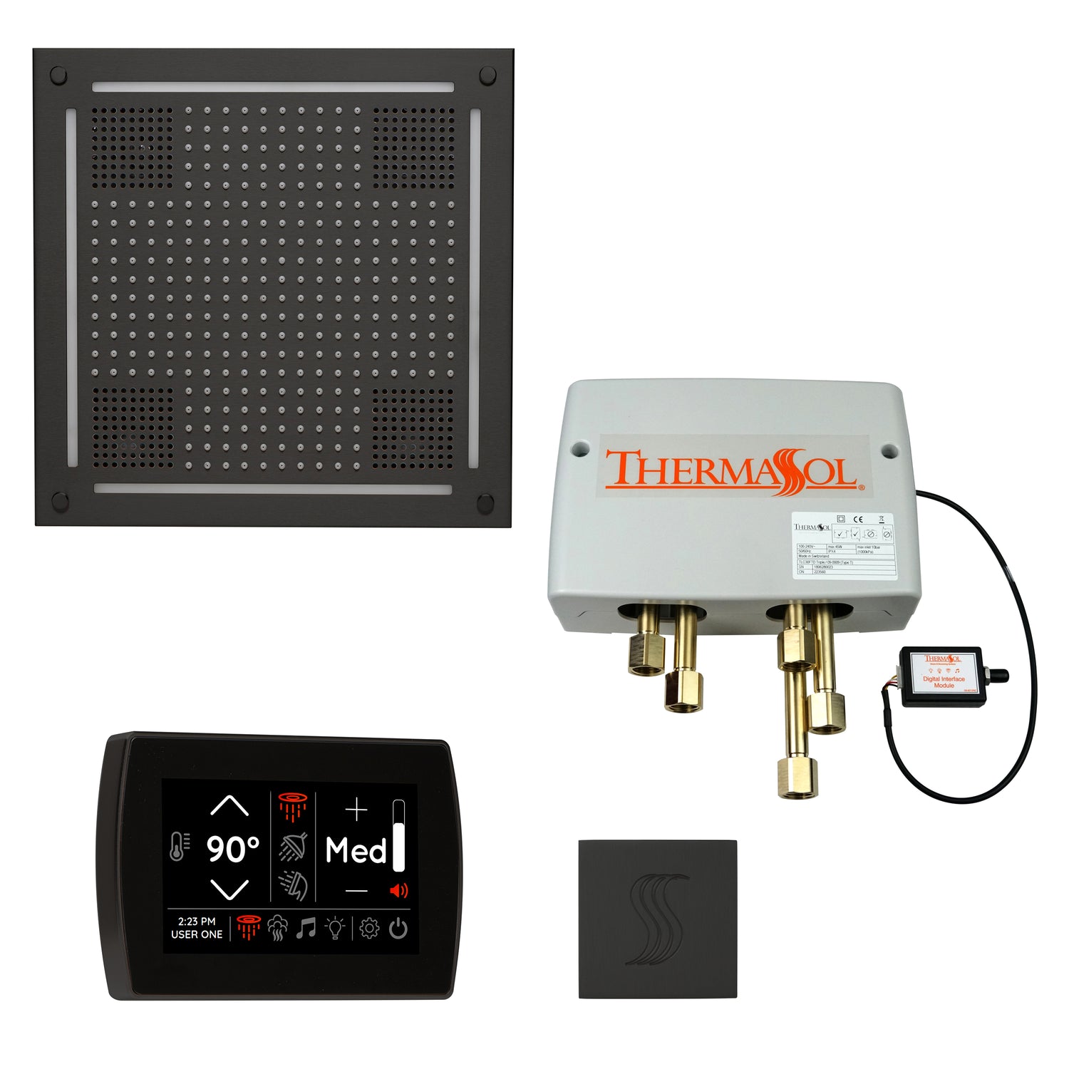 ThermaSol TWPHSR Total Wellness Package - HydroVive 18 Rainhead + SignaTouch Wall Mount Control + Digital Shower Valve + SteamVection Square Steam Head