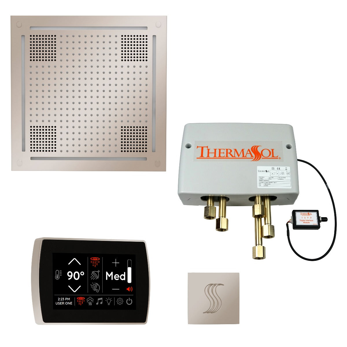 ThermaSol TWPHSS Total Wellness Package - HydroVive 18 Rainhead + SignaTouch Recessed Black Trim Control + Digital Shower Valve + SteamVection Square Steam Head