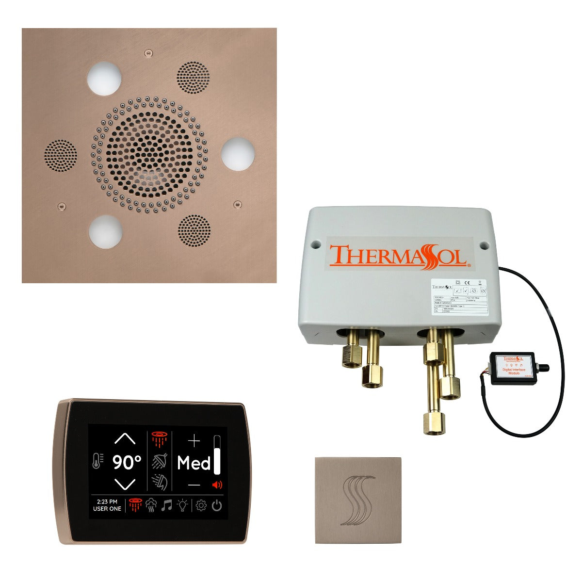 ThermaSol TWPSS Total Wellness Package - Serenity Advanced Square Rainhead + SignaTouch Recessed Black Trim Control + Digital Shower Valve + SteamVection Square Steam Head