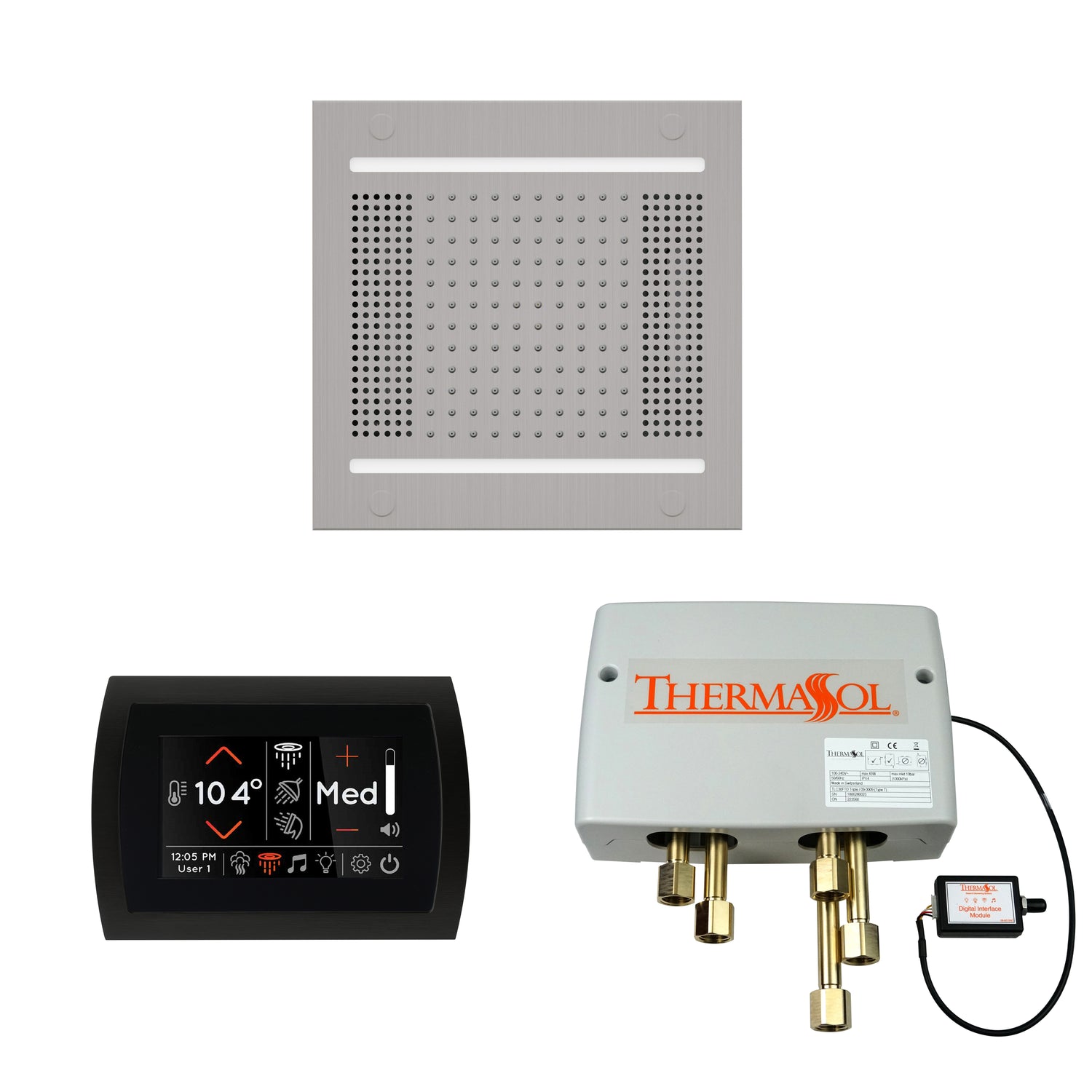ThermaSol WH14SPSS Wellness Shower Package - HydroVive 14 Rainhead + SignaTouch Recessed Black Trim Control + Digital Shower Valve