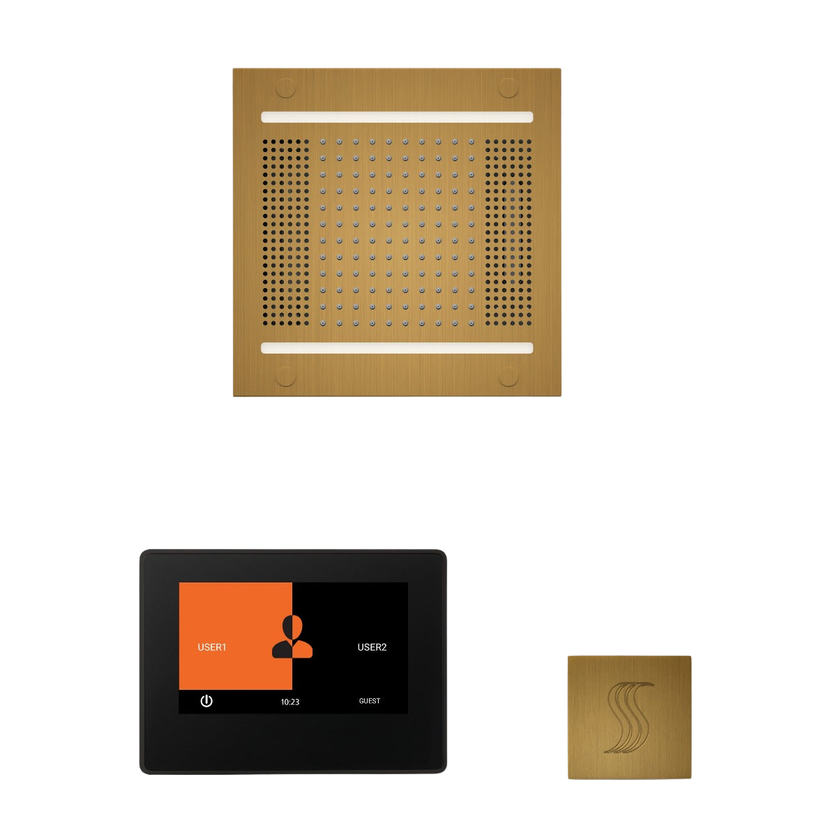 ThermaSol WH14STP7S Wellness Steam Package - HydroVive 14 Rainhead + ThermaTouch2 7" Black Trim Control + SteamVection Square Steam Head