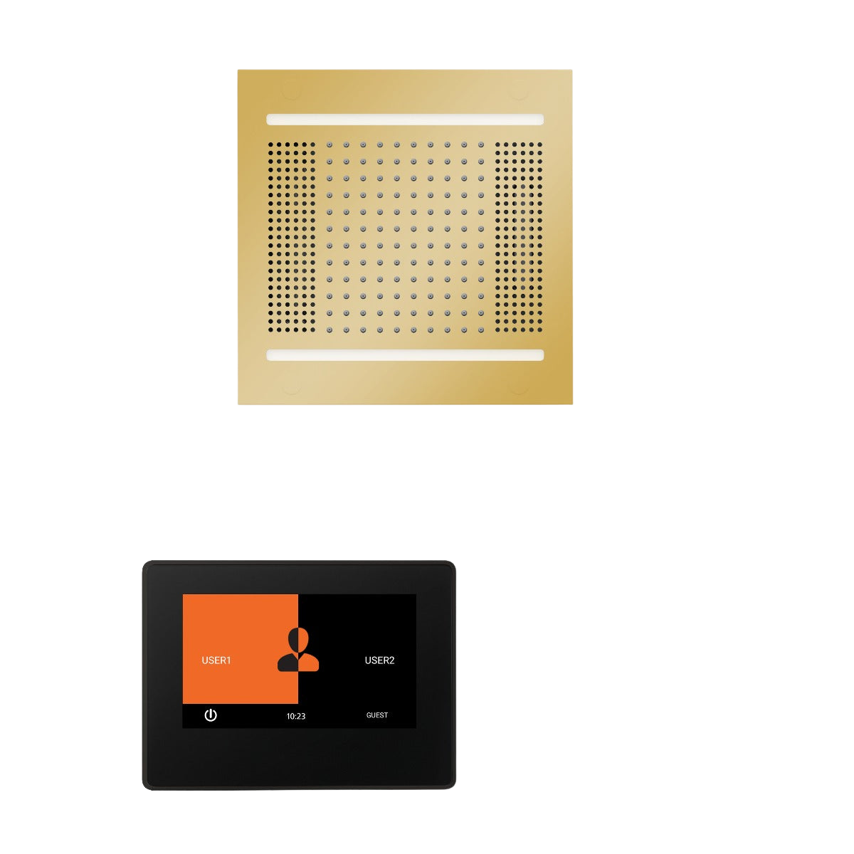 ThermaSol WH14STP7S Wellness Steam Package - HydroVive 14 Rainhead + ThermaTouch2 7" Black Trim Control + SteamVection Square Steam Head