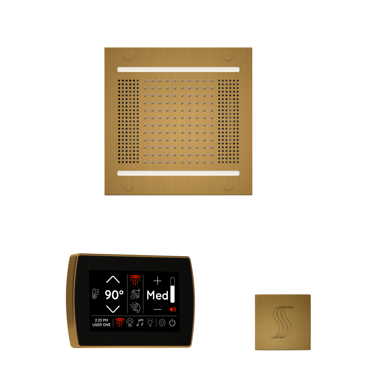 ThermaSol WH14STPSS Wellness Steam Package - HydroVive 14 Rainhead + SignaTouch Recessed Black Trim Control + SteamVection Square Steam Head
