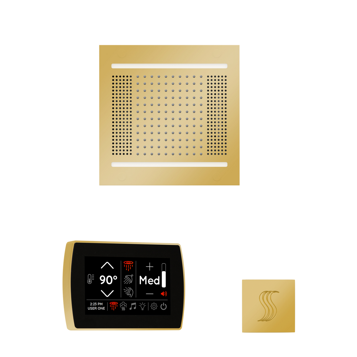 ThermaSol WH14STPSS Wellness Steam Package - HydroVive 14 Rainhead + SignaTouch Recessed Black Trim Control + SteamVection Square Steam Head