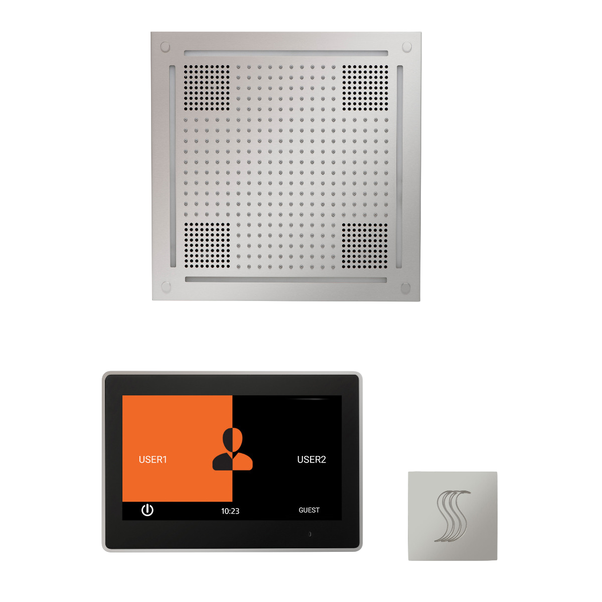 ThermaSol WHSTP10S Wellness Steam Package - HydroVive 18 Rainhead + ThermaTouch2 10" Control + SteamVection Square Steam Head
