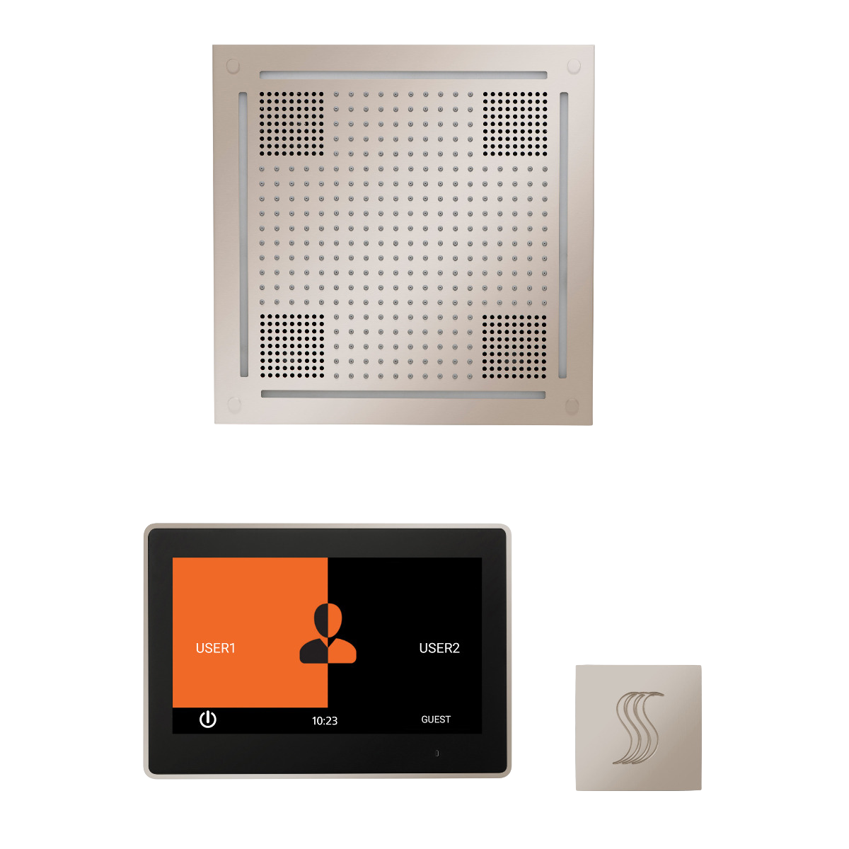 ThermaSol WHSTP10S Wellness Steam Package - HydroVive 18 Rainhead + ThermaTouch2 10" Control + SteamVection Square Steam Head