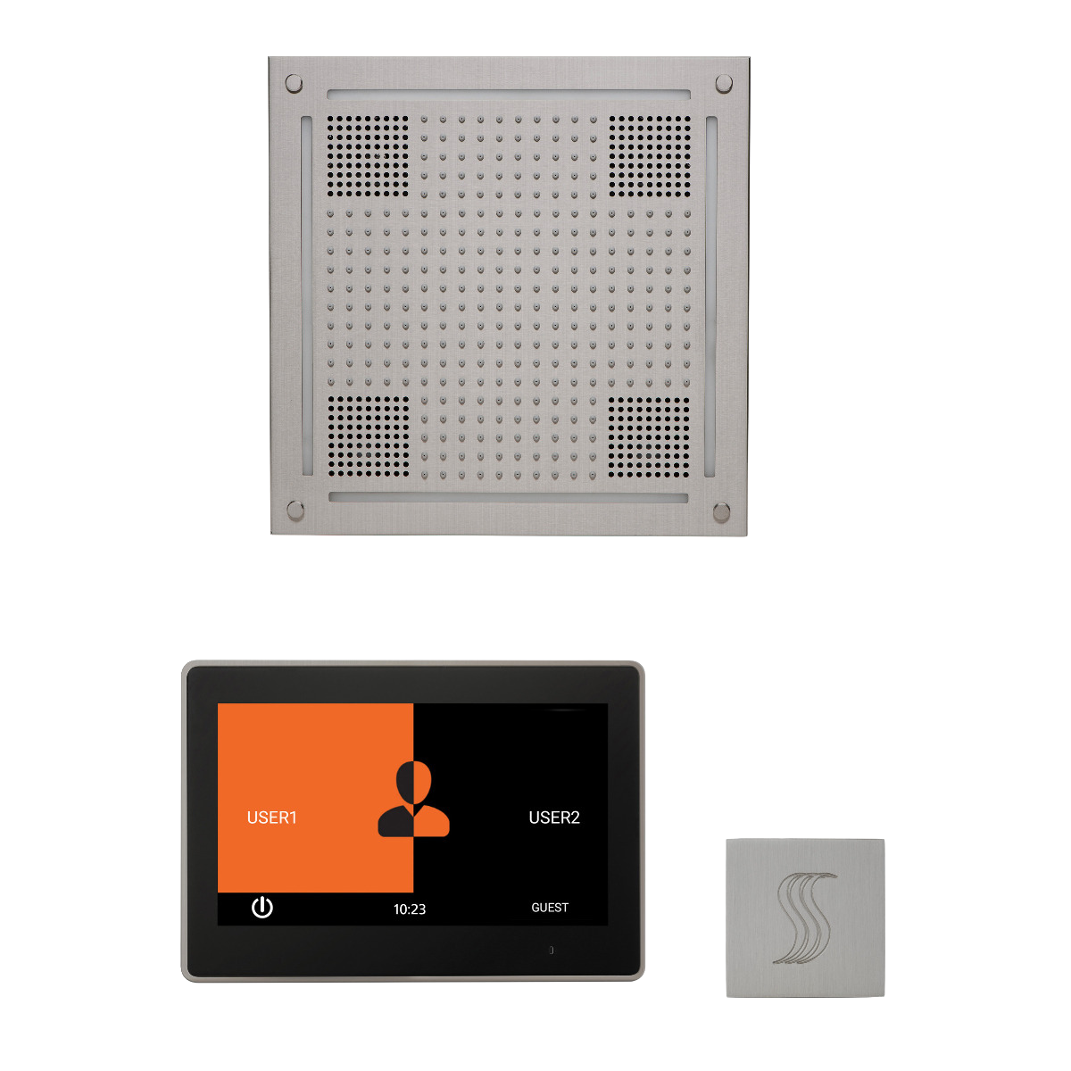 ThermaSol WHSTP10S Wellness Steam Package - HydroVive 18 Rainhead + ThermaTouch2 10" Control + SteamVection Square Steam Head