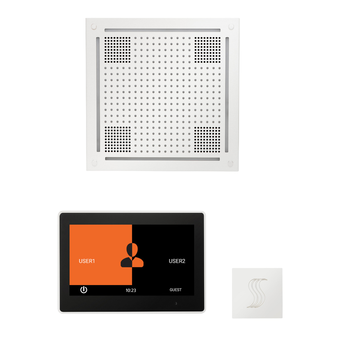 ThermaSol WHSTP10S Wellness Steam Package - HydroVive 18 Rainhead + ThermaTouch2 10" Control + SteamVection Square Steam Head