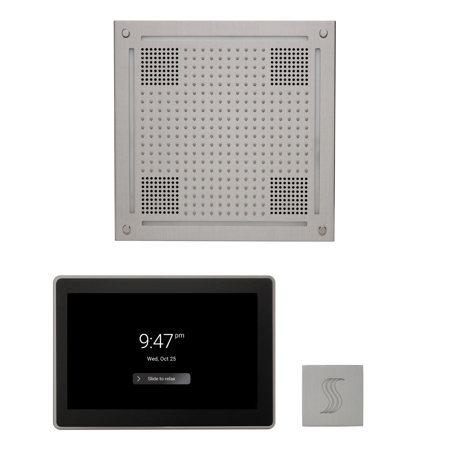 ThermaSol WHSTP15S Wellness Steam Package - HydroVive 18 Rainhead + ThermaTouch2 15" Control + SteamVection Square Steam Head