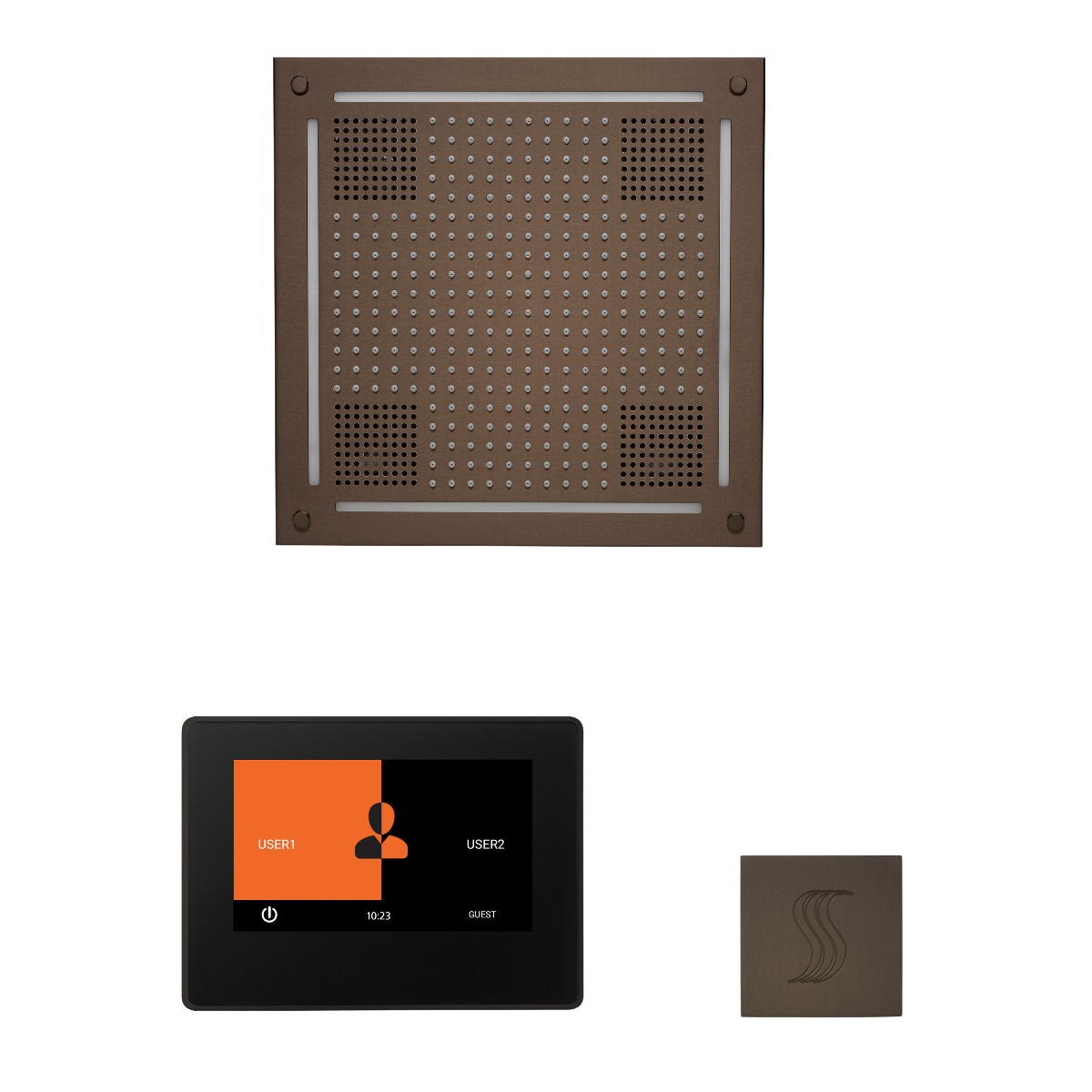 ThermaSol WHSTP7S Wellness Steam Package - HydroVive 18 Rainhead + ThermaTouch2 7" Black Trim Control + SteamVection Square Steam Head