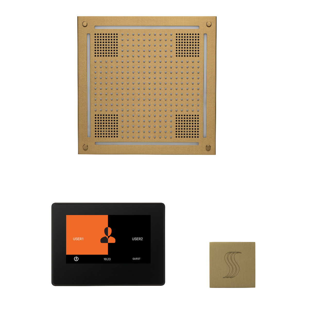 ThermaSol WHSTP7S Wellness Steam Package - HydroVive 18 Rainhead + ThermaTouch2 7" Black Trim Control + SteamVection Square Steam Head