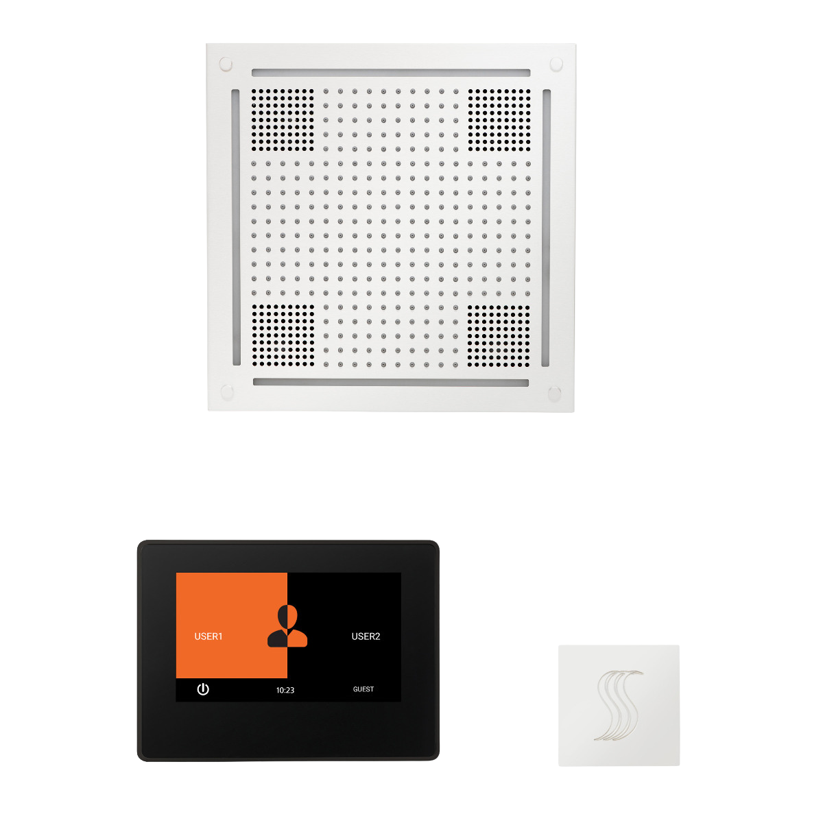 ThermaSol WHSTP7S Wellness Steam Package - HydroVive 18 Rainhead + ThermaTouch2 7" Black Trim Control + SteamVection Square Steam Head