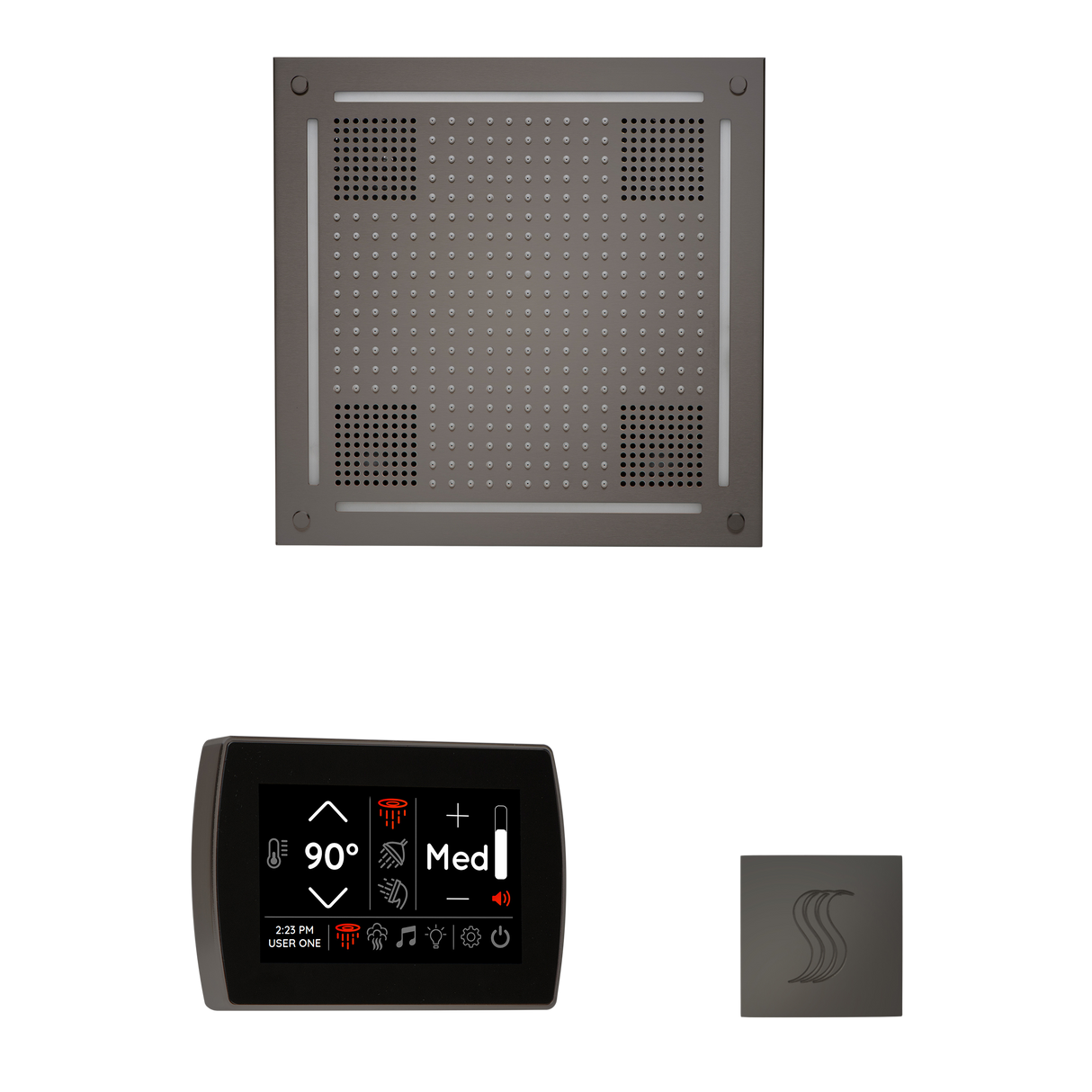 ThermaSol WHSTPSS Wellness Steam Package - HydroVive 18 Rainhead + SignaTouch Recessed Black Trim Control + SteamVection Square Steam Head