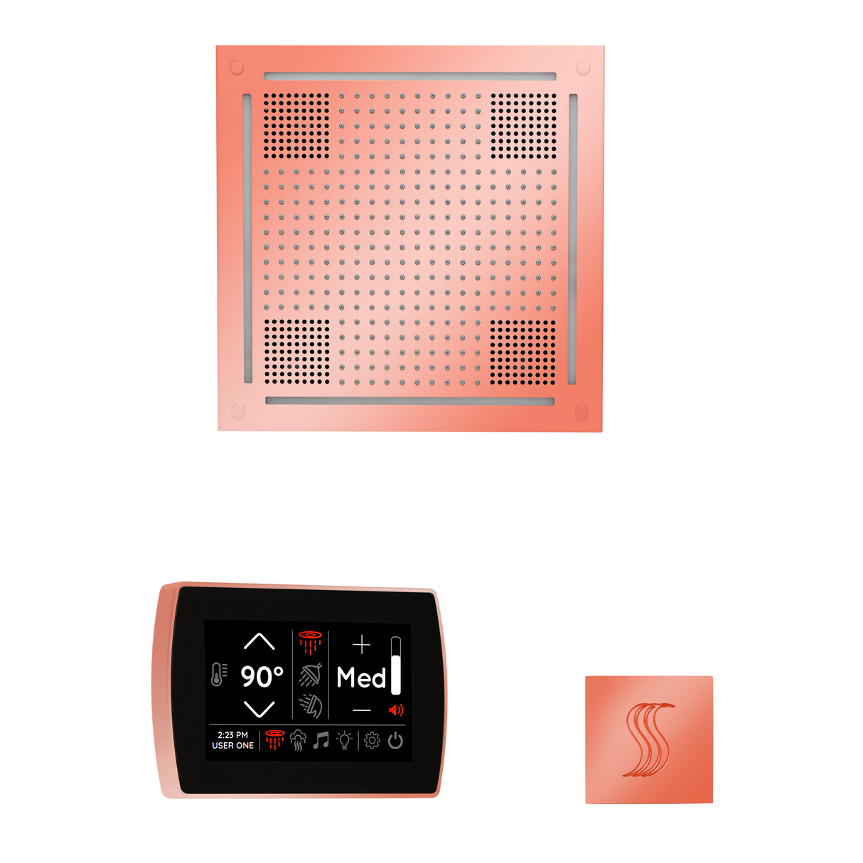 ThermaSol WHSTPSS Wellness Steam Package - HydroVive 18 Rainhead + SignaTouch Recessed Black Trim Control + SteamVection Square Steam Head