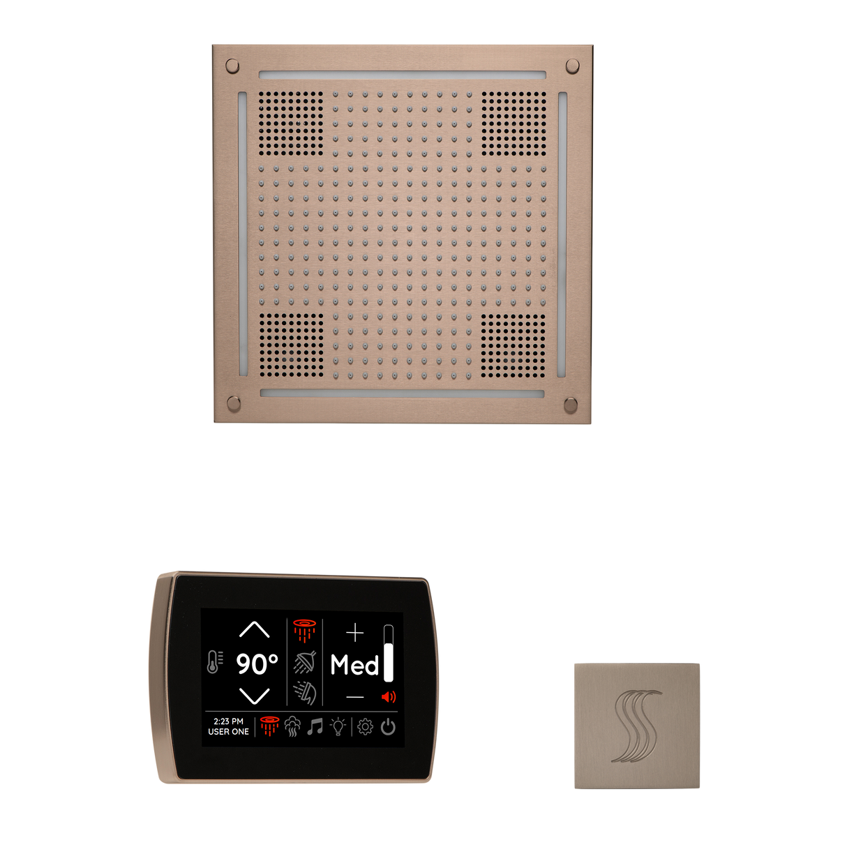 ThermaSol WHSTPSS Wellness Steam Package - HydroVive 18 Rainhead + SignaTouch Recessed Black Trim Control + SteamVection Square Steam Head