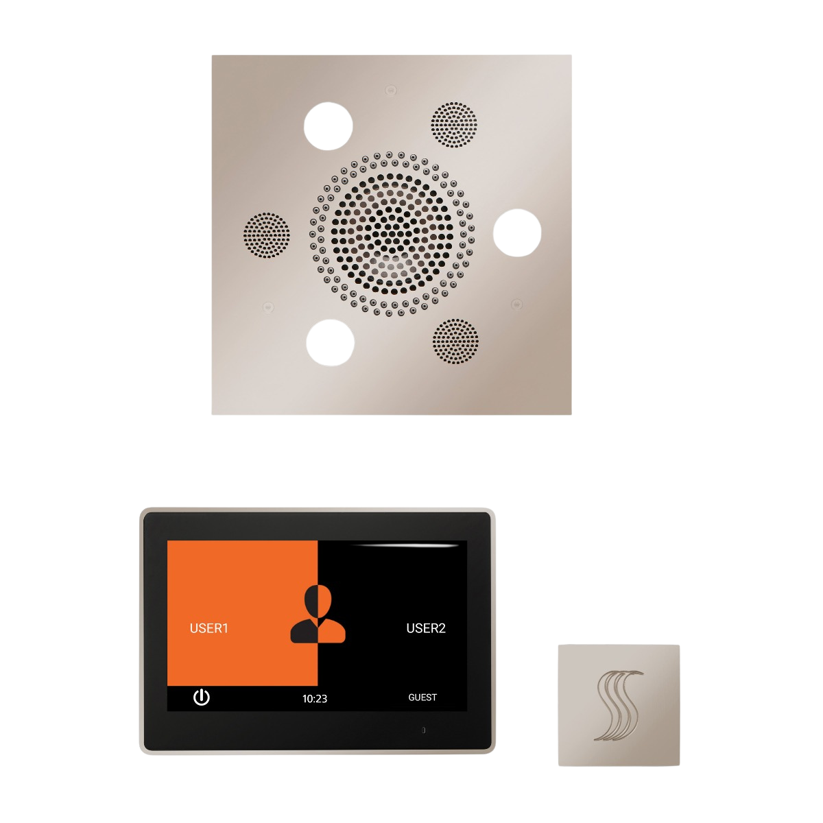ThermaSol WSTP10S Wellness Steam Package - Serenity Advanced Square Rainhead + ThermaTouch2 10" Control + SteamVection Square Steam Head