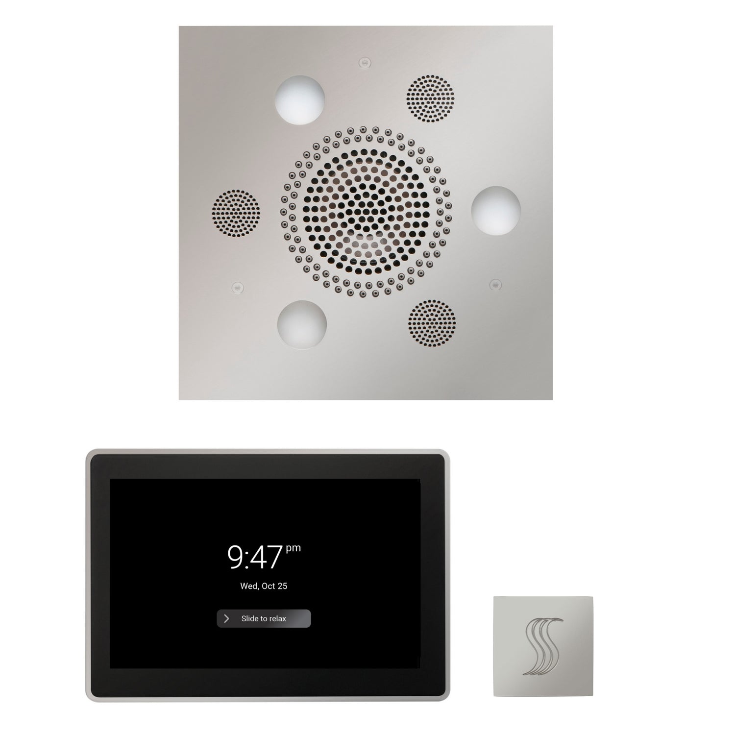 ThermaSol WSTP15S Wellness Steam Package - Serenity Advanced Square Rainhead + ThermaTouch2 15" Control + SteamVection Square Steam Head