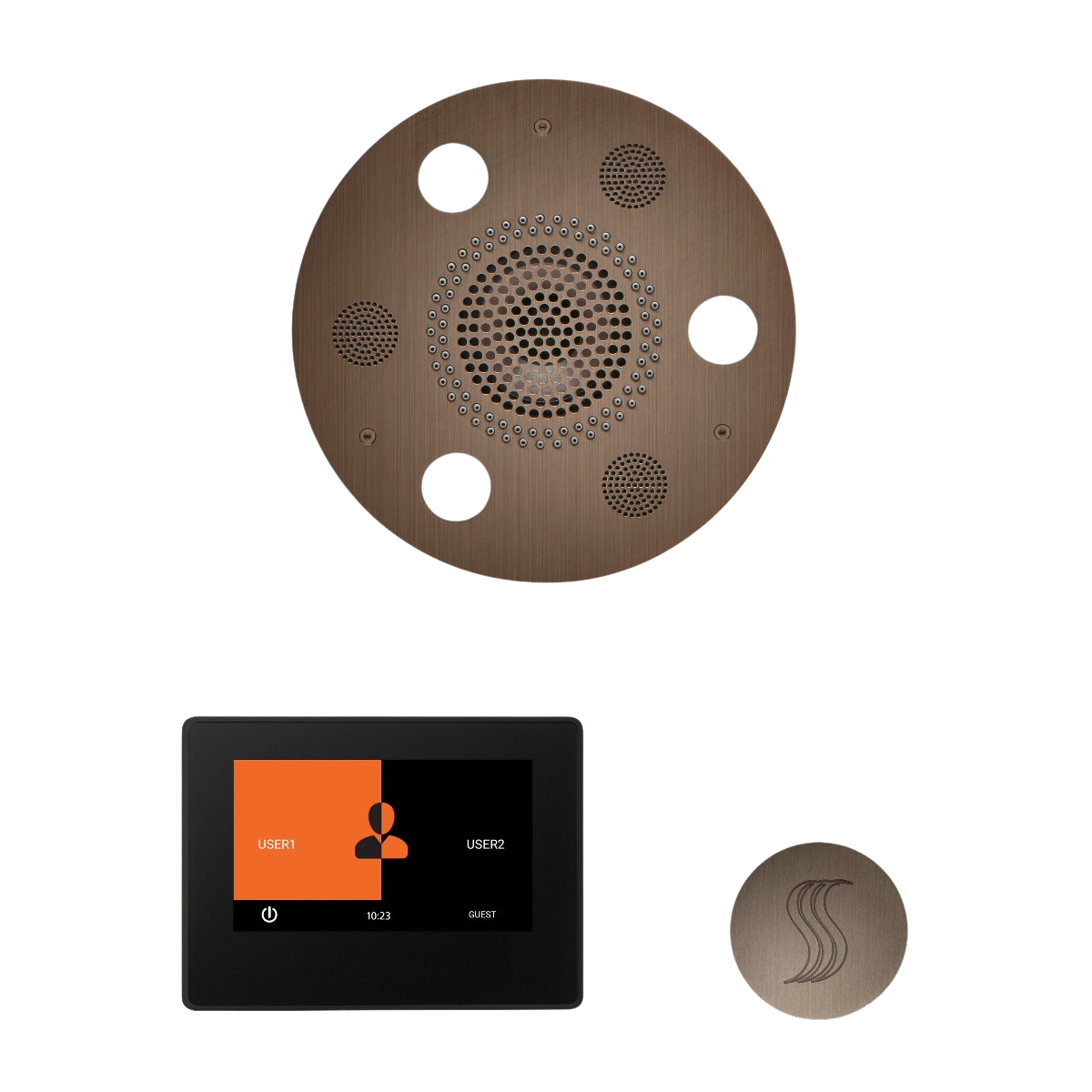 ThermaSol WSTP7R Wellness Steam Package - Serenity Advanced Round Rainhead + ThermaTouch2 7" Black Trim Control + SteamVection Round Steam Head