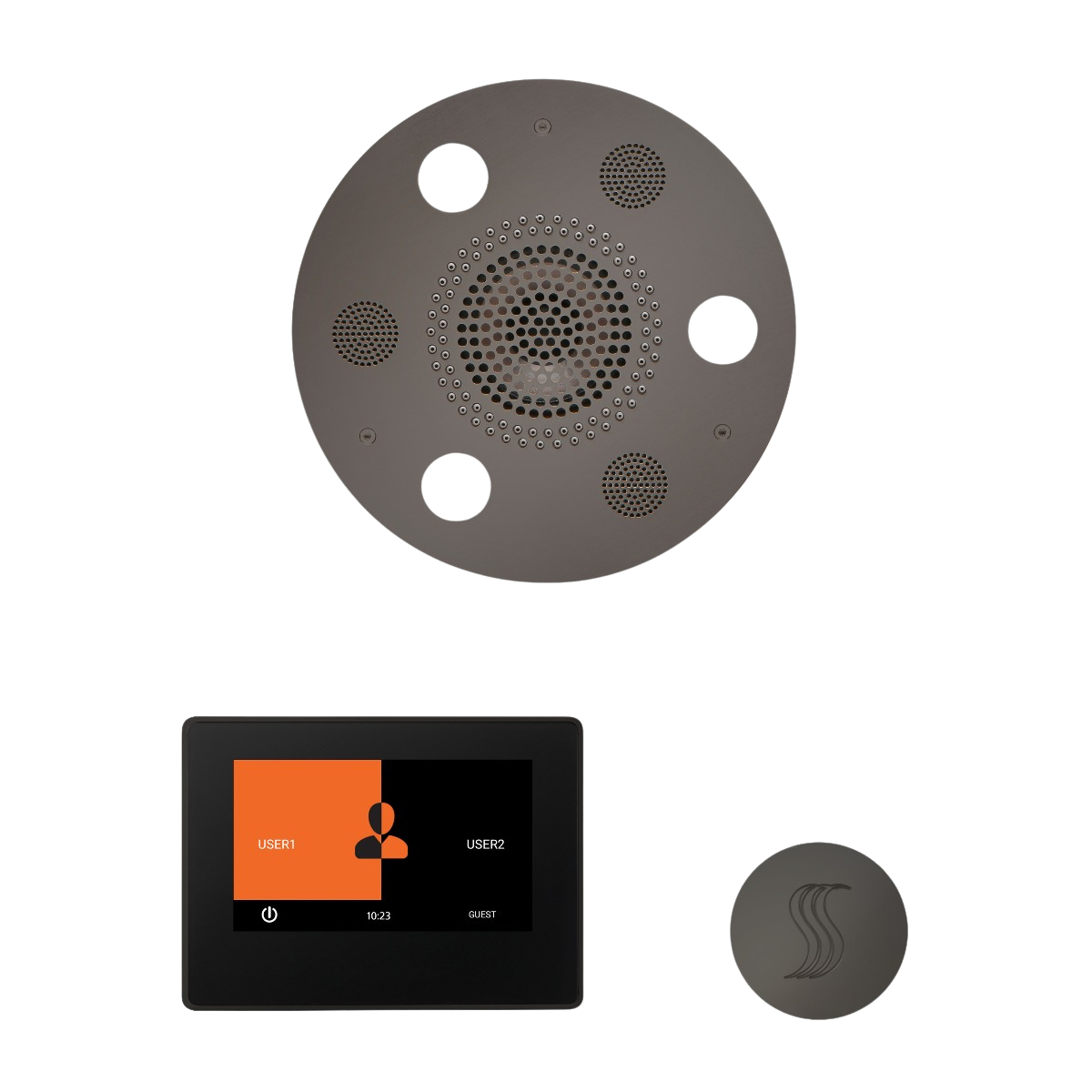 ThermaSol WSTP7R Wellness Steam Package - Serenity Advanced Round Rainhead + ThermaTouch2 7" Black Trim Control + SteamVection Round Steam Head