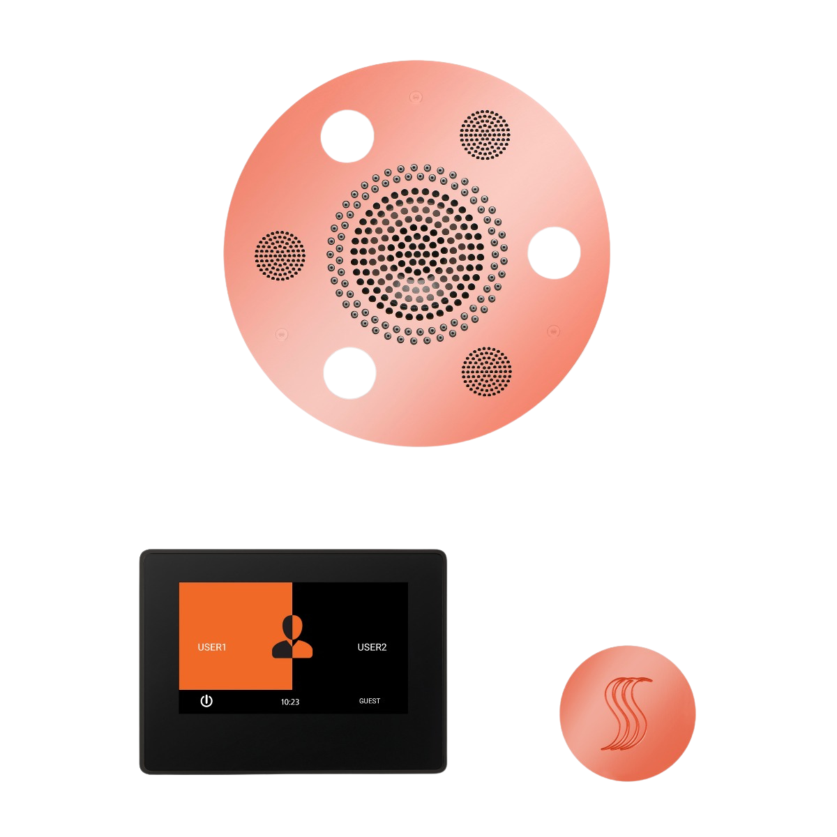 ThermaSol WSTP7R Wellness Steam Package - Serenity Advanced Round Rainhead + ThermaTouch2 7" Black Trim Control + SteamVection Round Steam Head